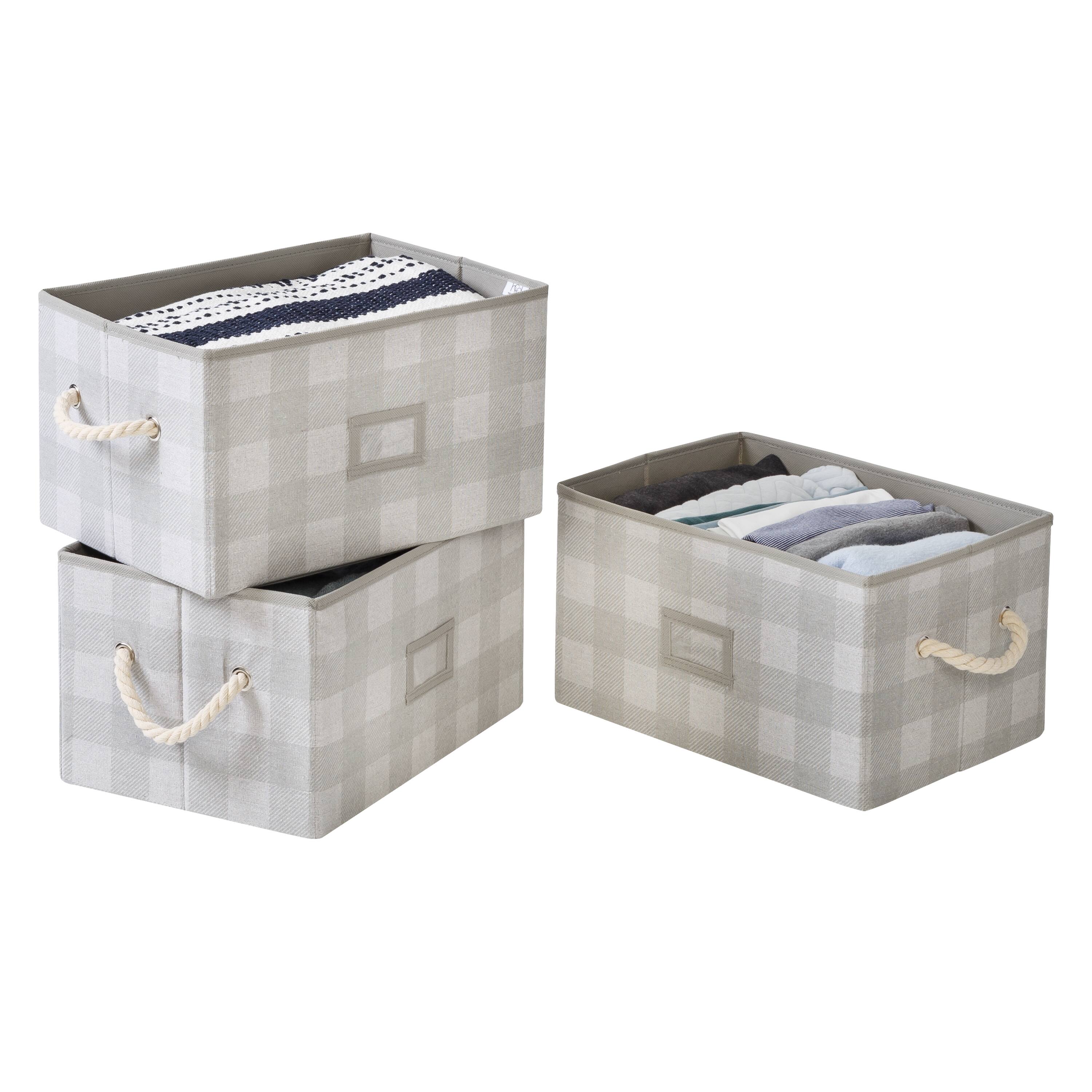 Honey Can Do Gray Plaid Large Collapsible Fabric Storage Bins With Handles Set, 3ct.