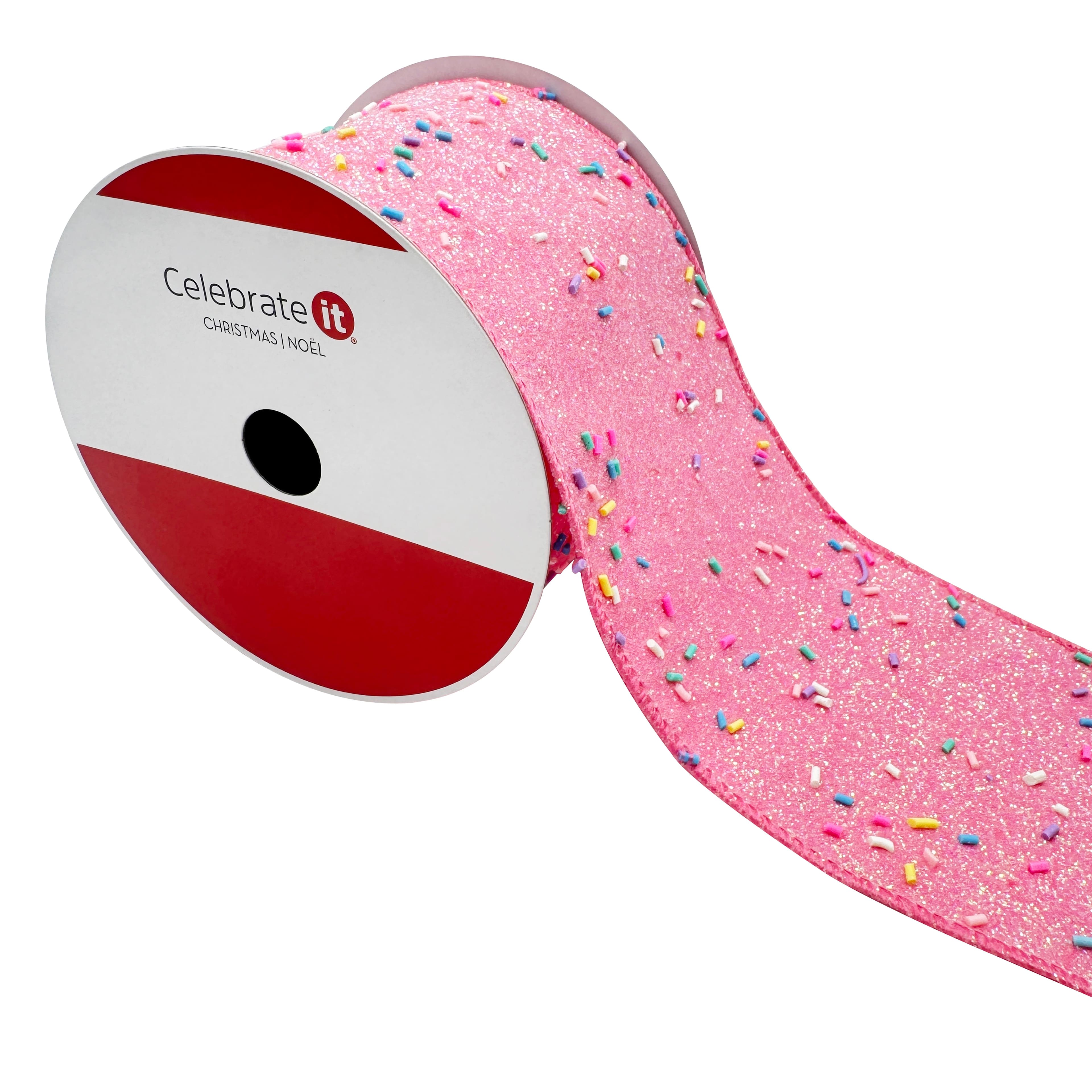 3.5&#x22; x 15ft. Pink Sugar Sprinkles Wired Ribbon by Celebrate It&#xAE;