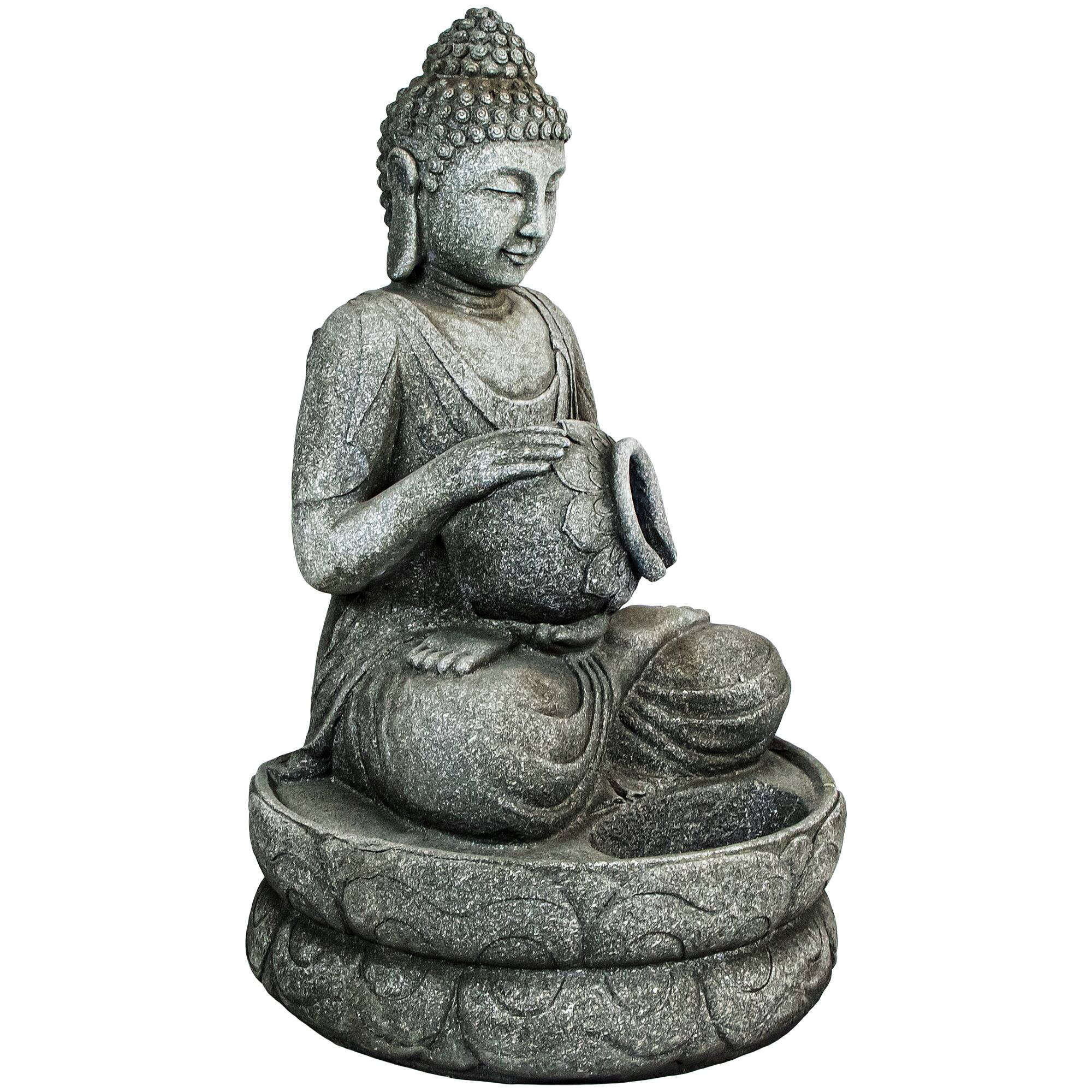32&#x22; Buddha in Sukhasana Pose Outdoor Garden Water Fountain