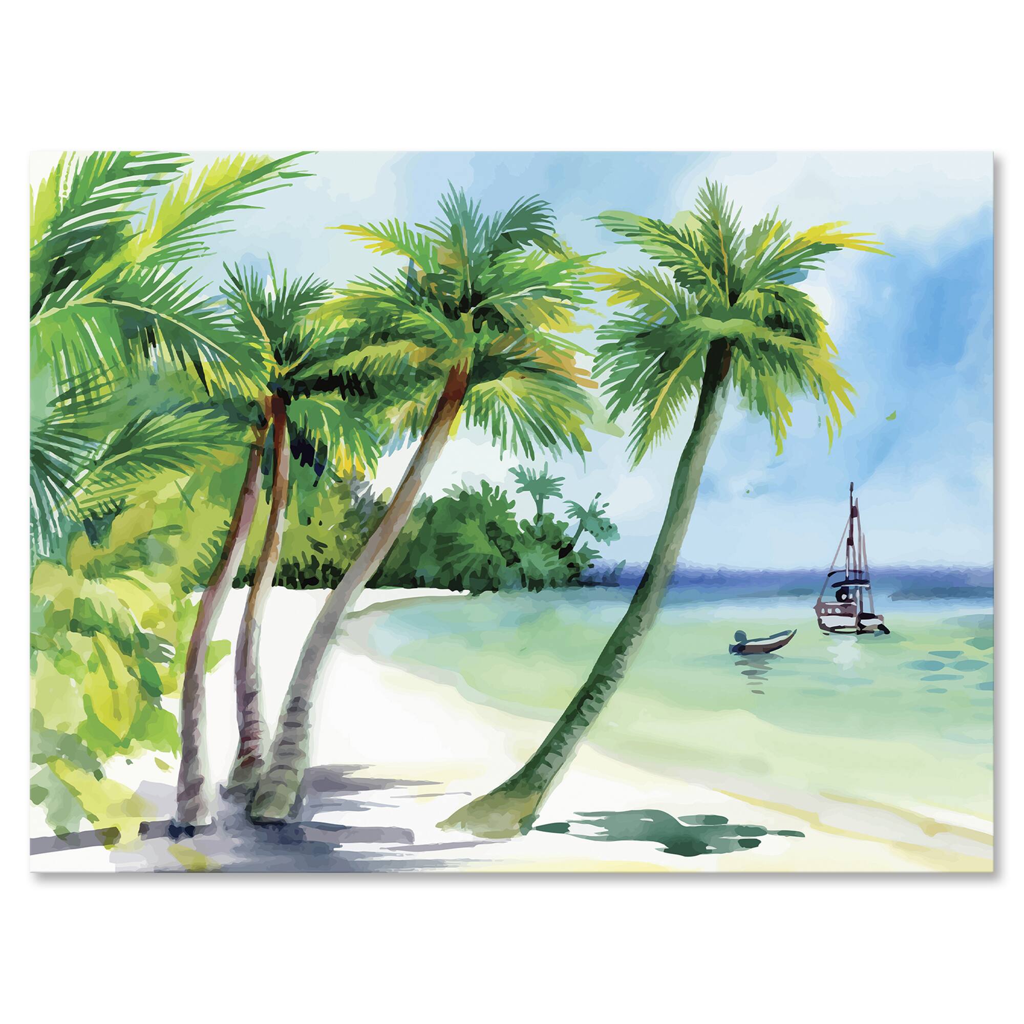 Designart - Summer Beach With Palm Trees - Nautical & Coastal Canvas Wall Art Print