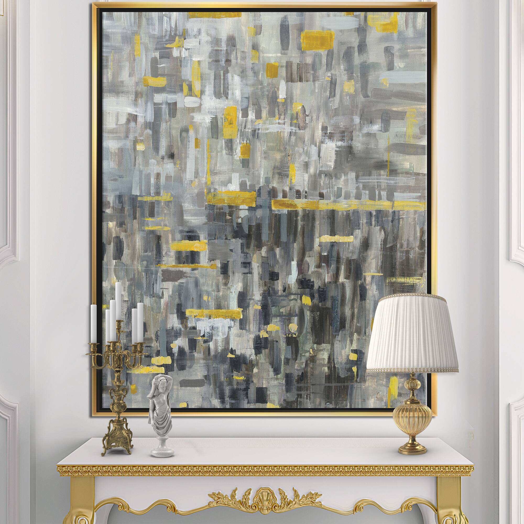 Designart - Glam Gold Reflection - Modern & Transitional Canvas in Gold Frame