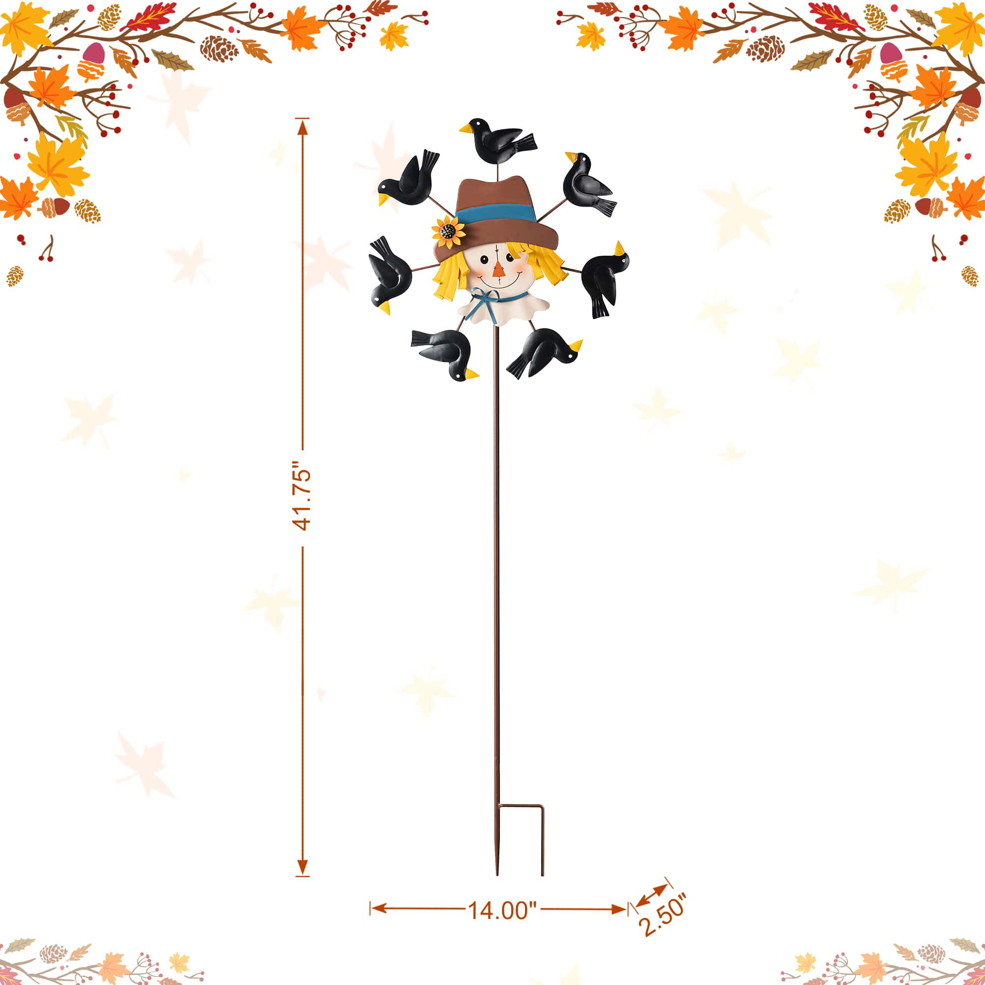 Glitzhome&#xAE; 41.75&#x22; Fall Scarecrow Head with Crows Windmill Yard Stake