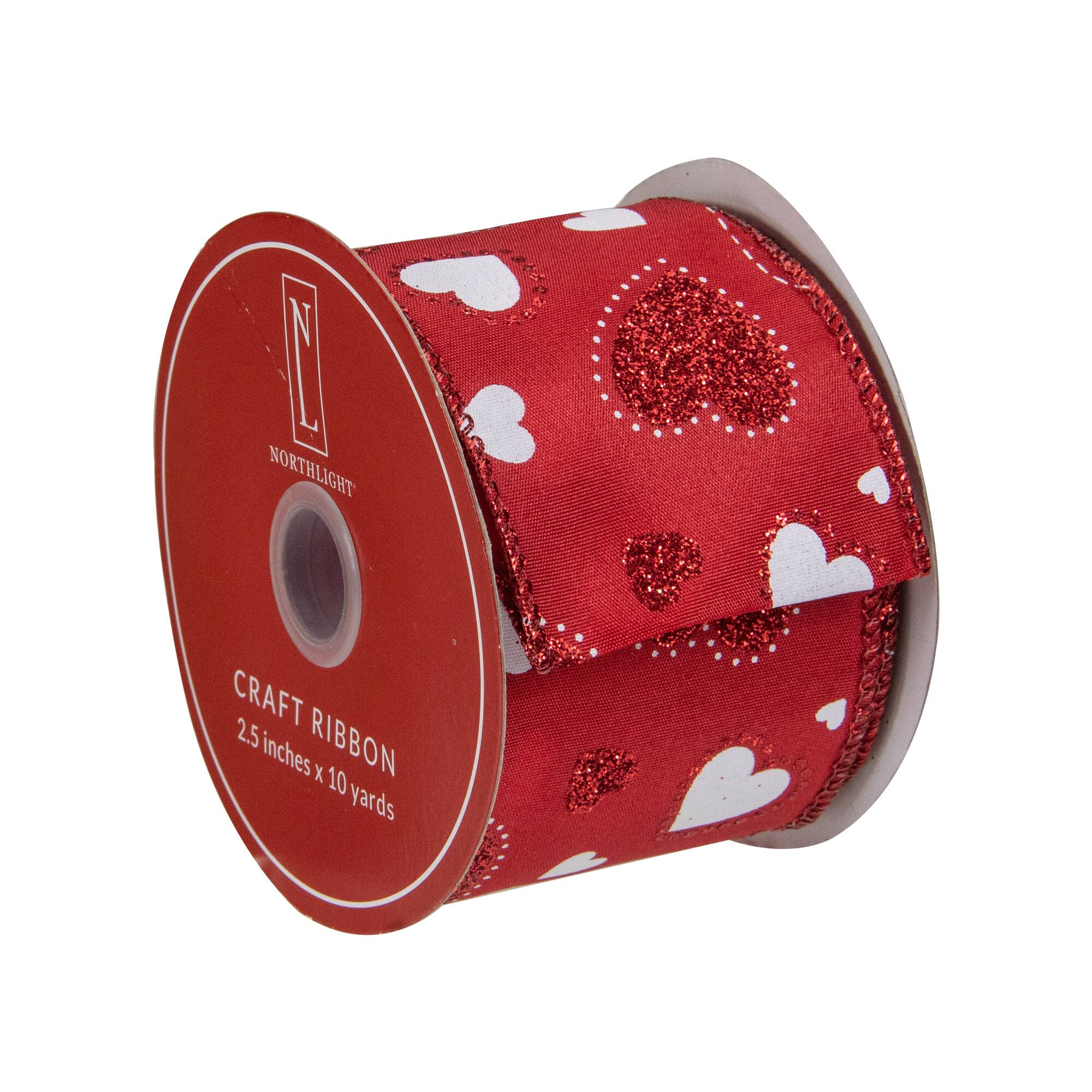 2.5" x 10yd. Glitter Hearts Valentine's Day Wired Craft Ribbon
