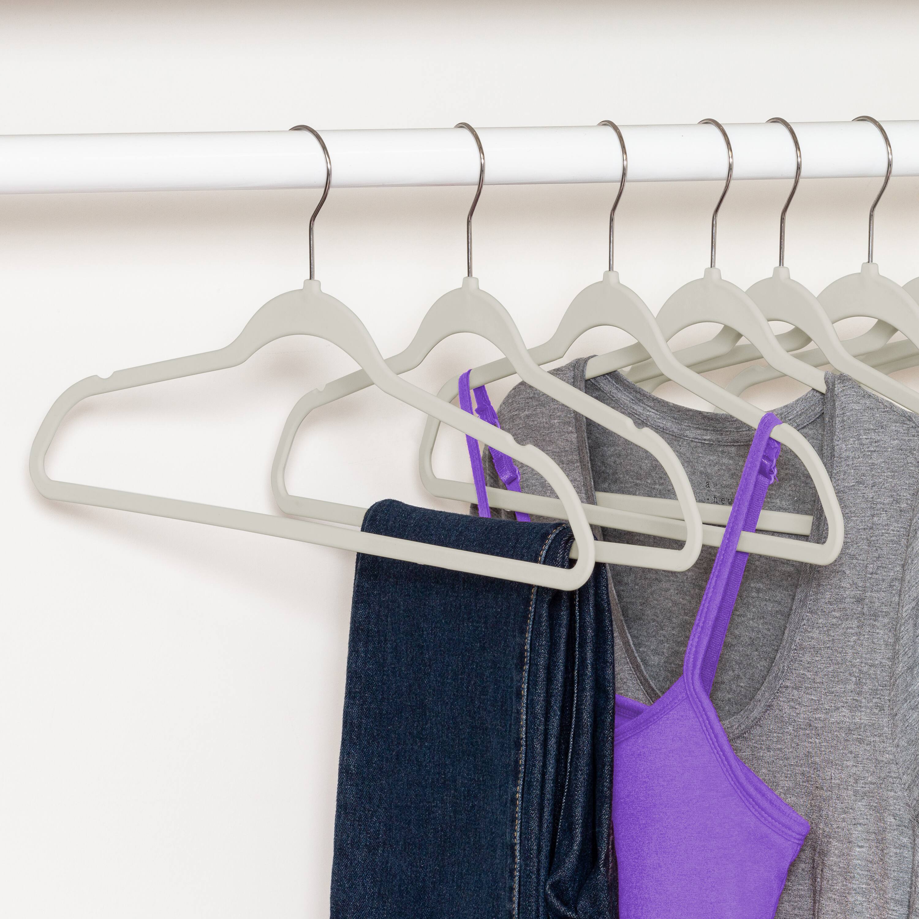 Honey Can Do Warm Gray Slim-Profile Non-Slip Velvet Hangers, 35ct.