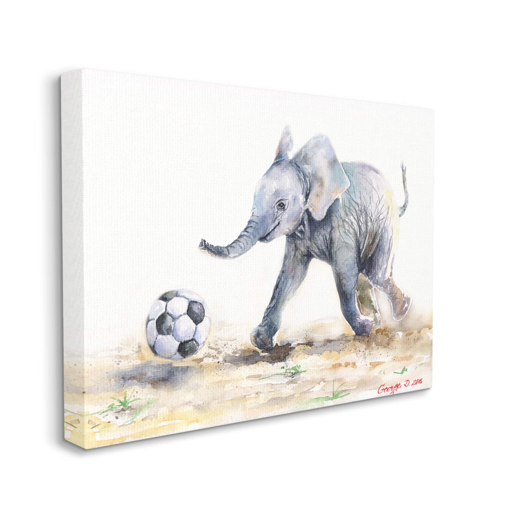 Stupell Industries Elephant Baby Playing Soccer Adorable Jungle Animal Canvas Wall Art