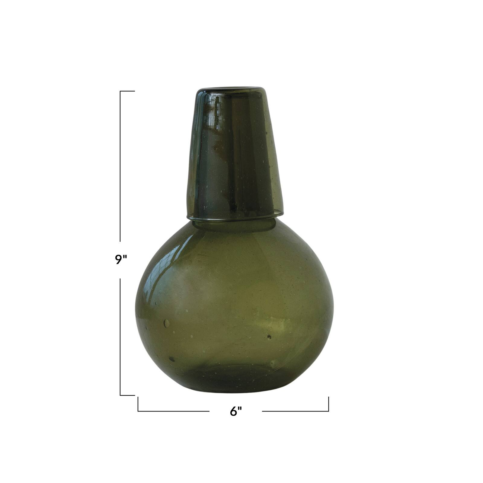 Hello Honey&#xAE; 9&#x22; Green Verdant Elegance Glass Carafe Set