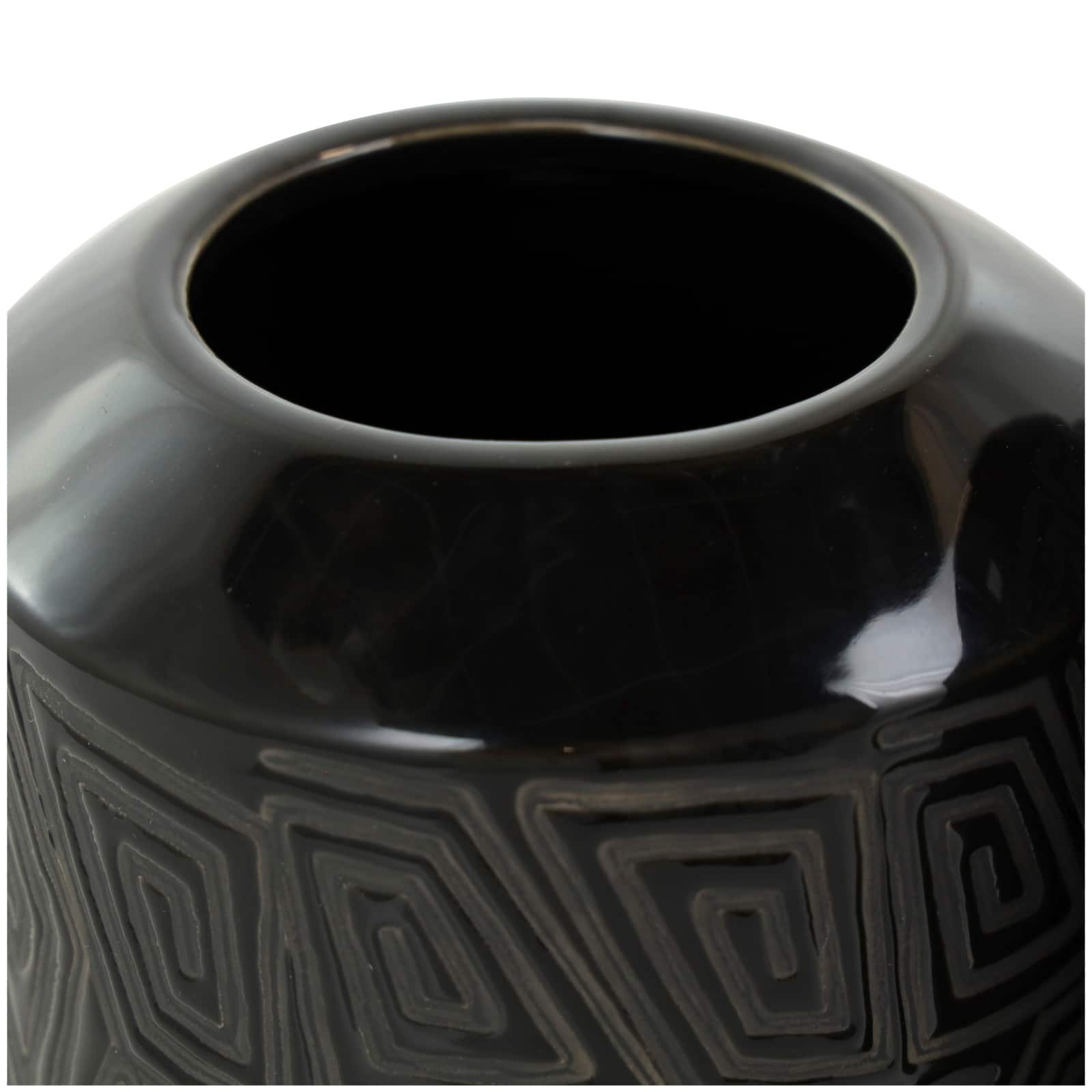 Black Ceramic Vase with Geometric Etchings Set