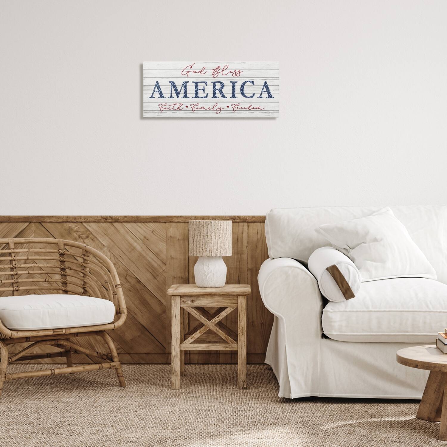 Stupell Industries God Bless America Faith Family Freedom Hanging Sign Canvas Wall Art