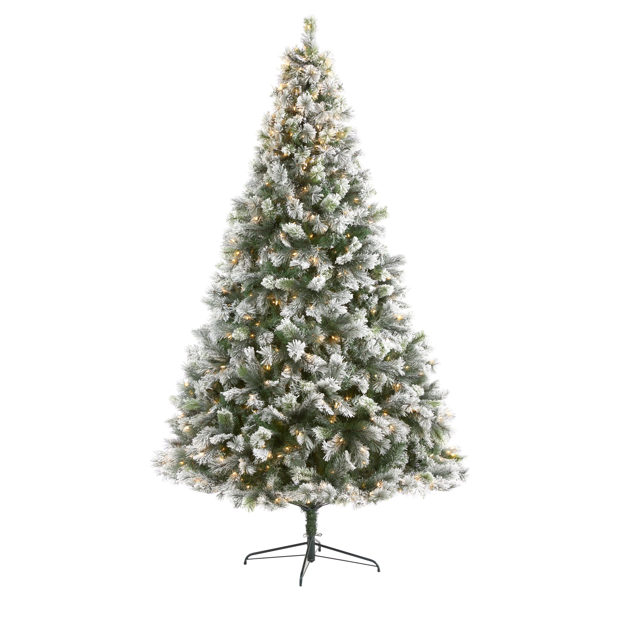 9ft. Pre-Lit Flocked Oregon Pine Artificial Christmas Tree, Clear LED ...