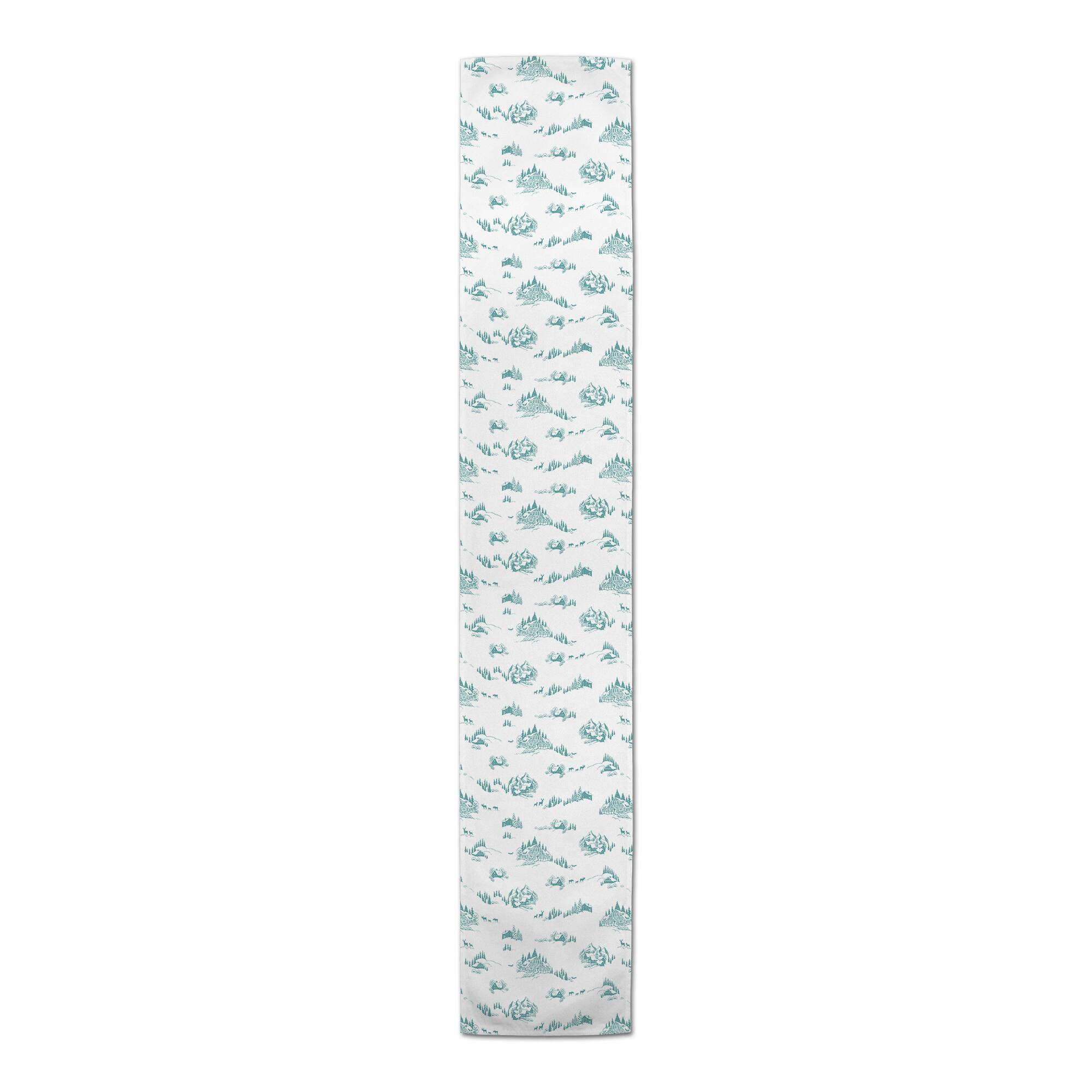 Snowy Town Teal 16x90 Poly Twill Table Runner