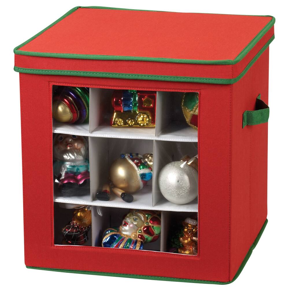 Household Essentials Red &#x26; Green Ornament Storage Box with Window