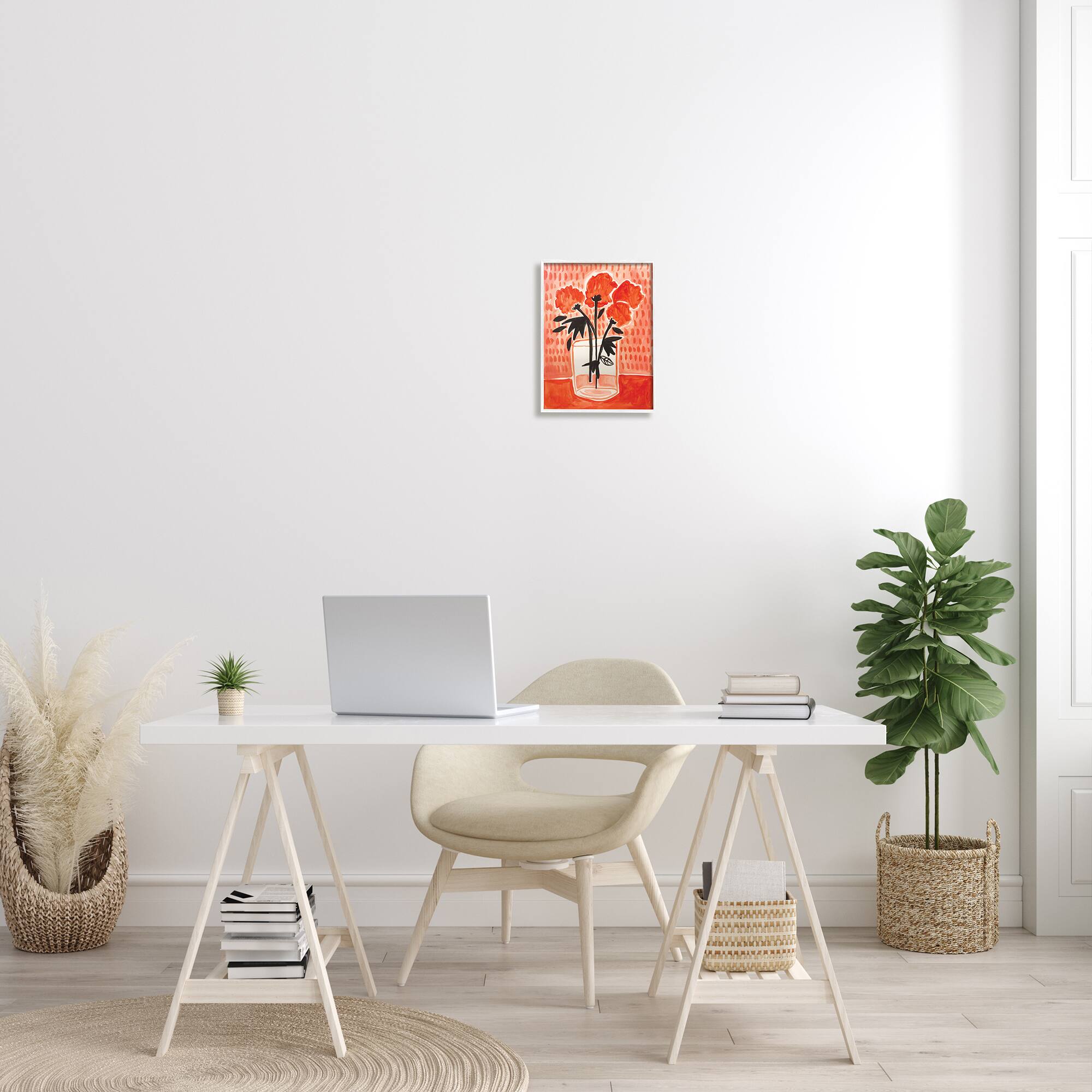 Stupell Industries Bold Red Flower Bouquet Black Stem Florals in White Frame Wall Art