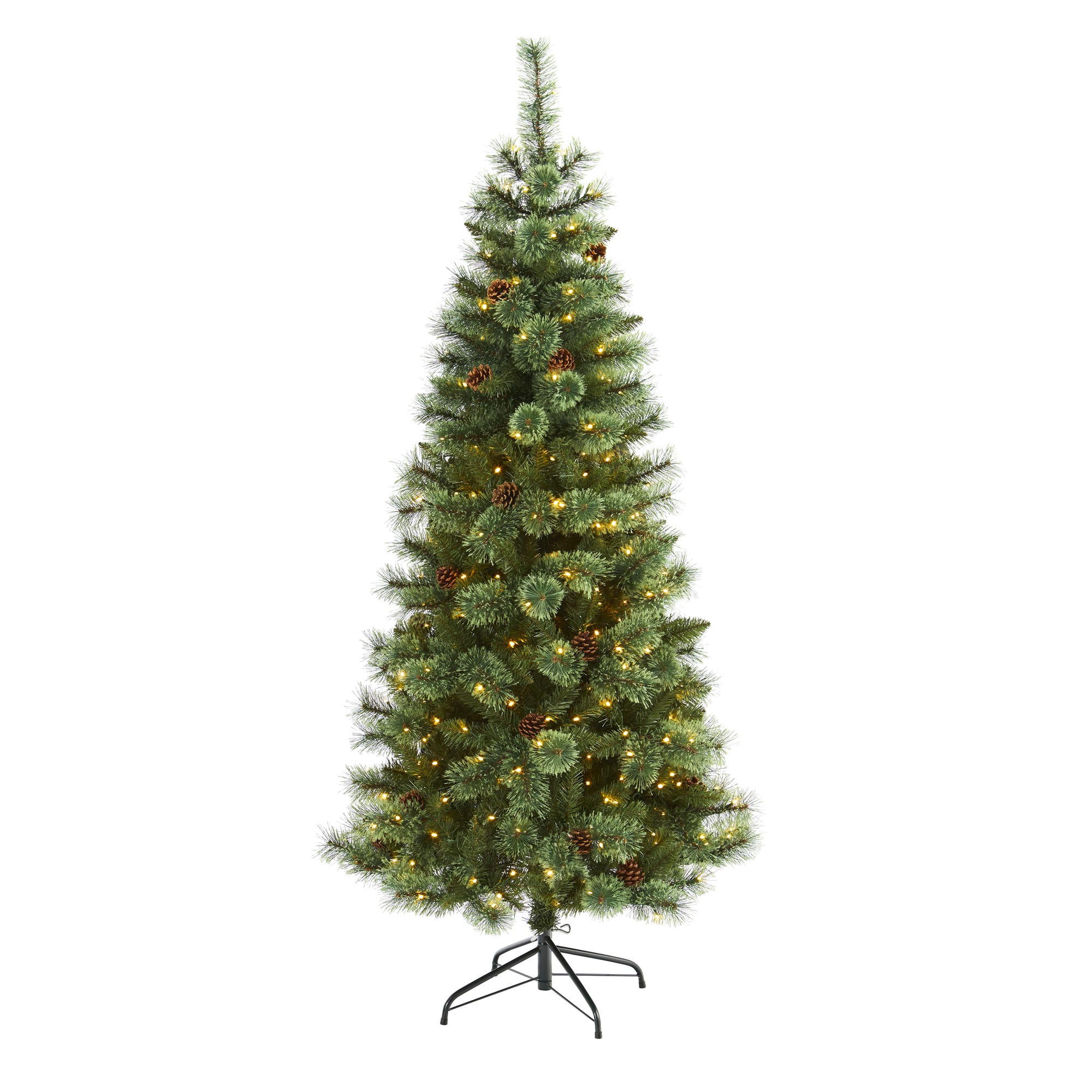 6ft. Pre-Lit White Mountain Pine & Pinecones Artificial Christmas Tree with Clear LED Lights