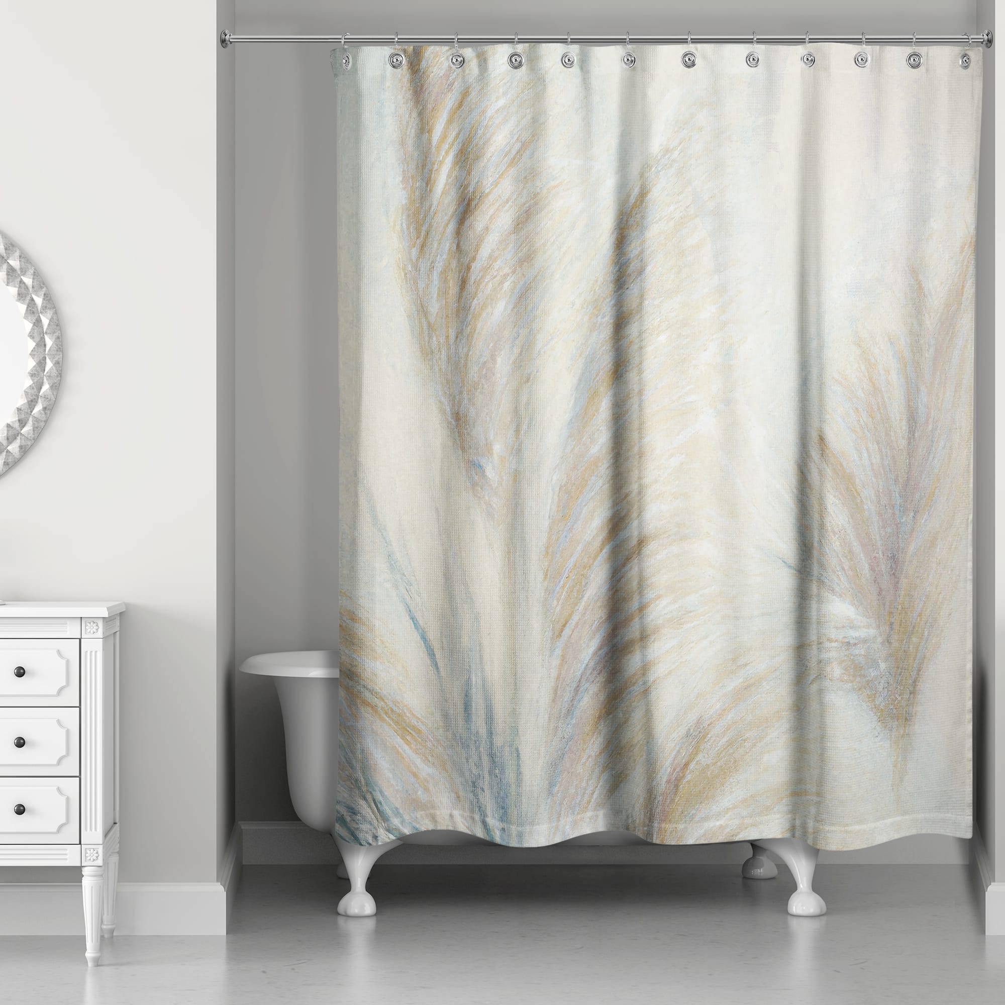 Soft Painterly Pampas Grass on Beige 71" x 74" Shower Curtain