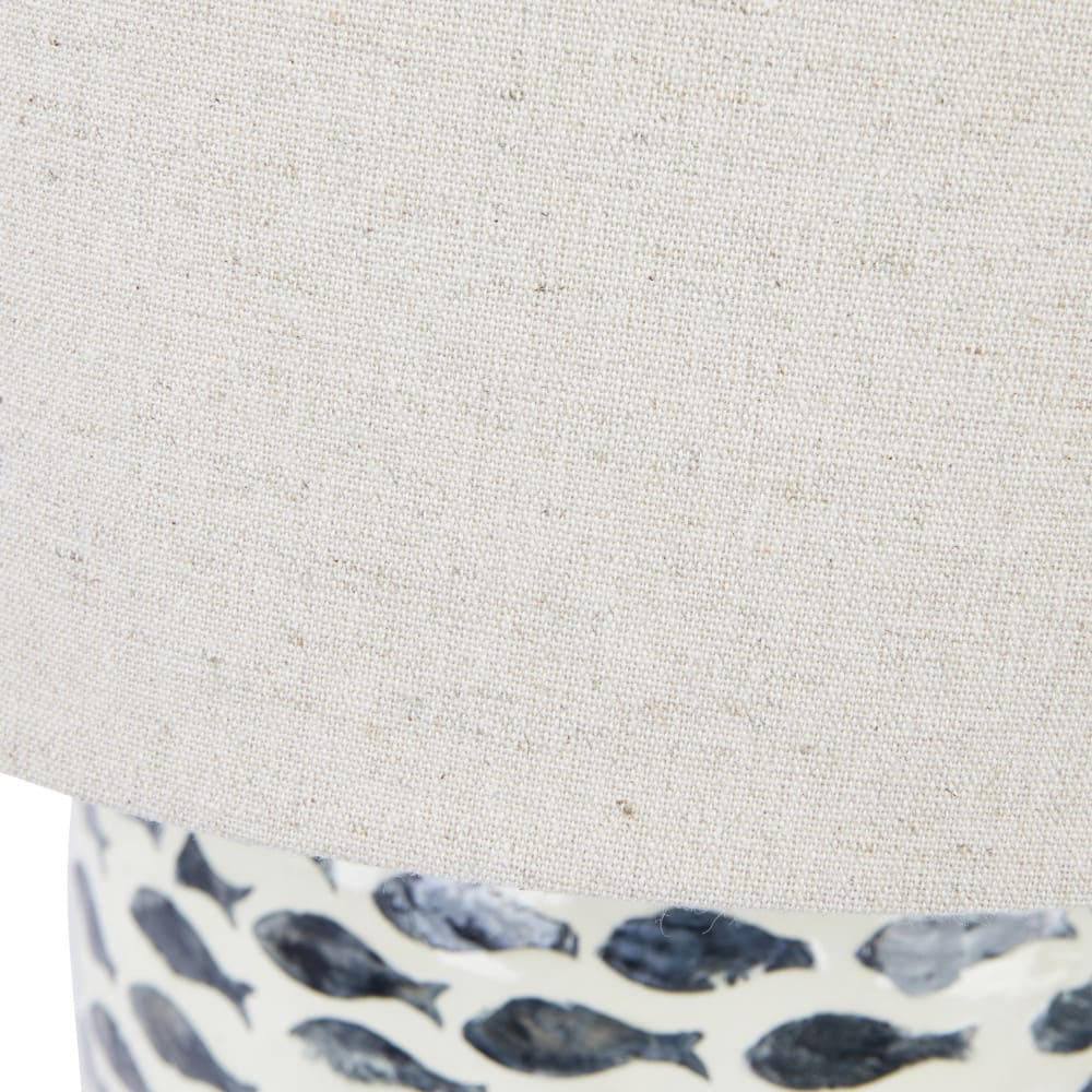 Hello Honey® 21.5" Blue and White Coastal Capiz and Bamboo Table Lamp Set with Fish Design