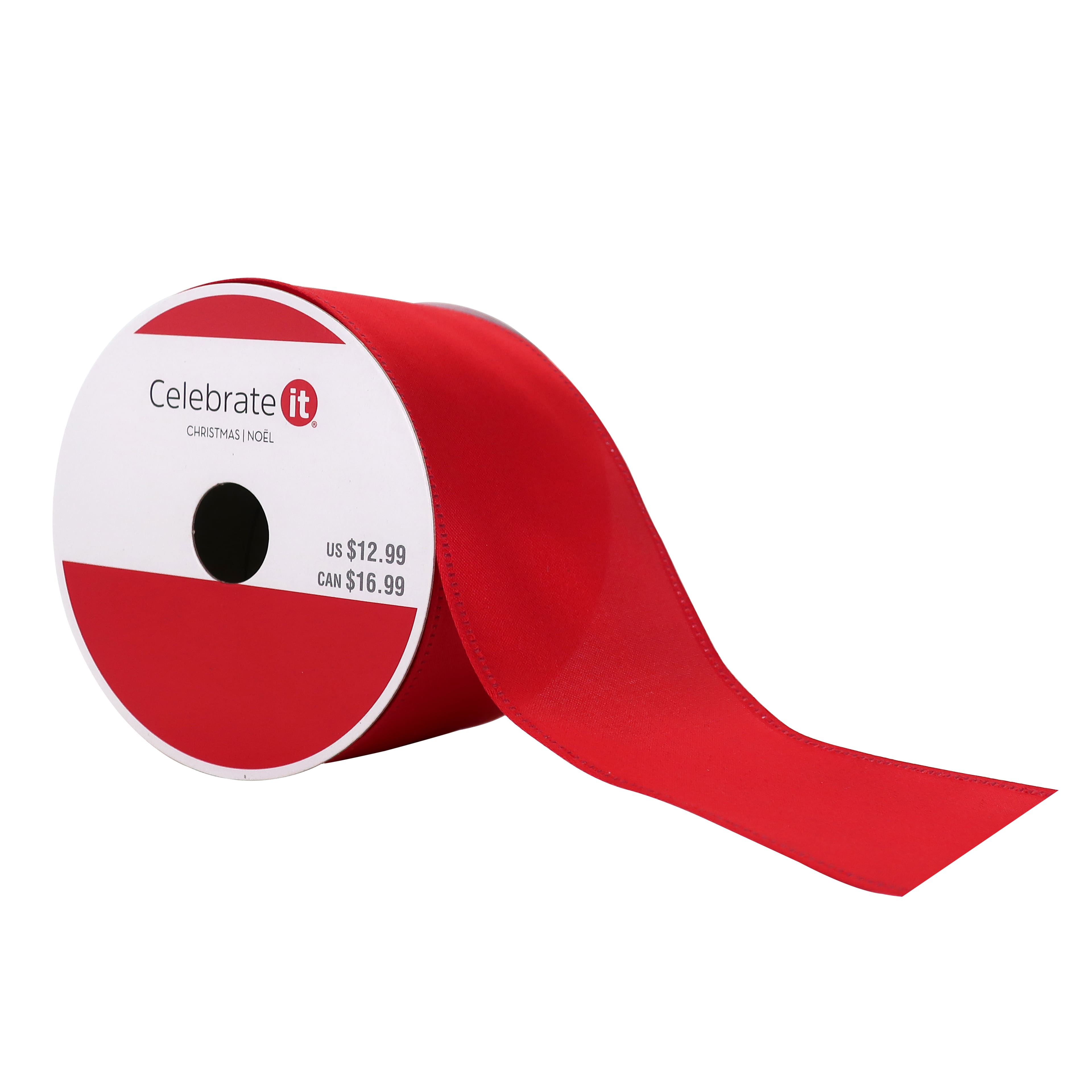 2.5&#x22; x 20ft. Red Wired Sateen Ribbon by Celebrate It&#x2122; Christmas