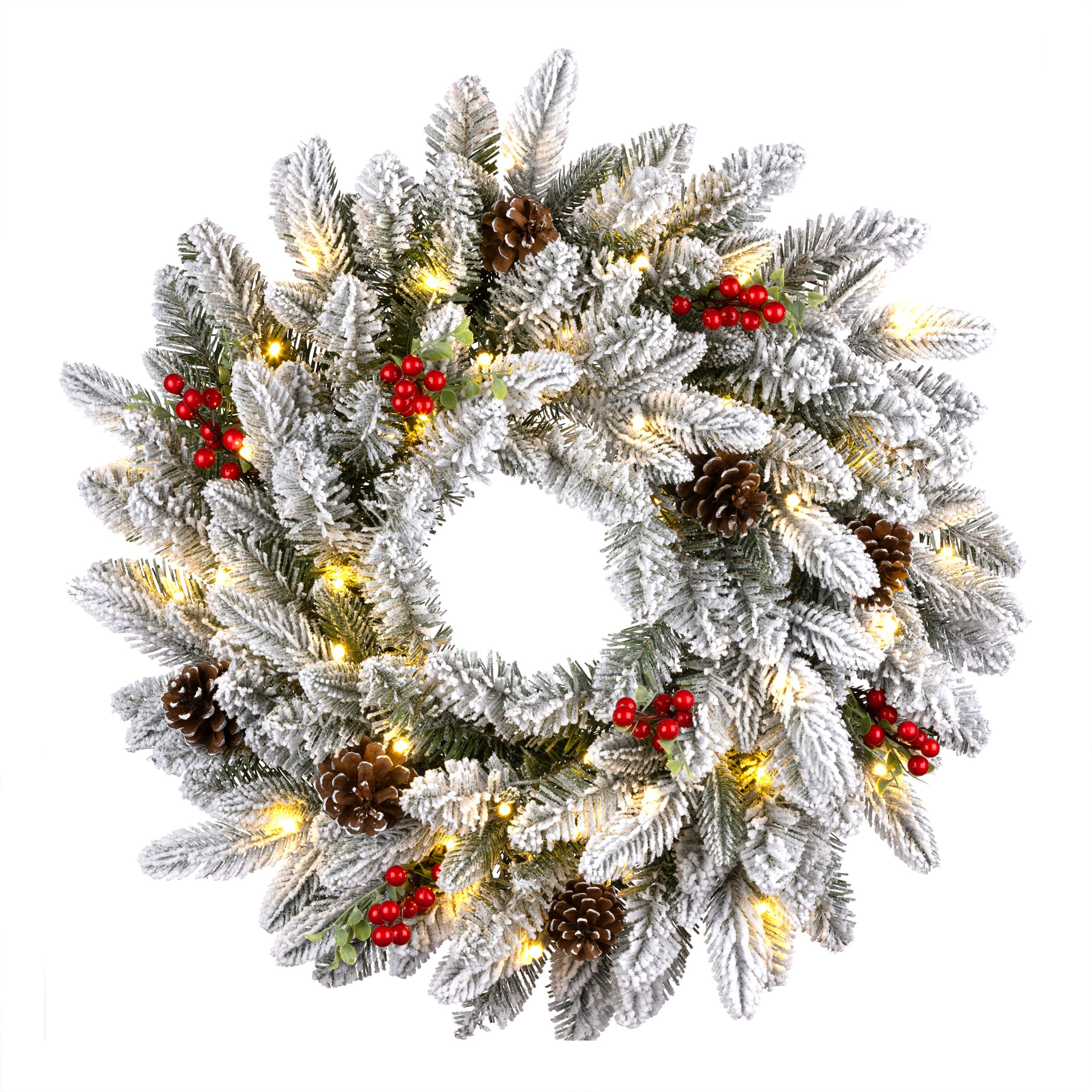 24&#x22; Snowberry Warm White LED Pre-Lit Pine Wreath