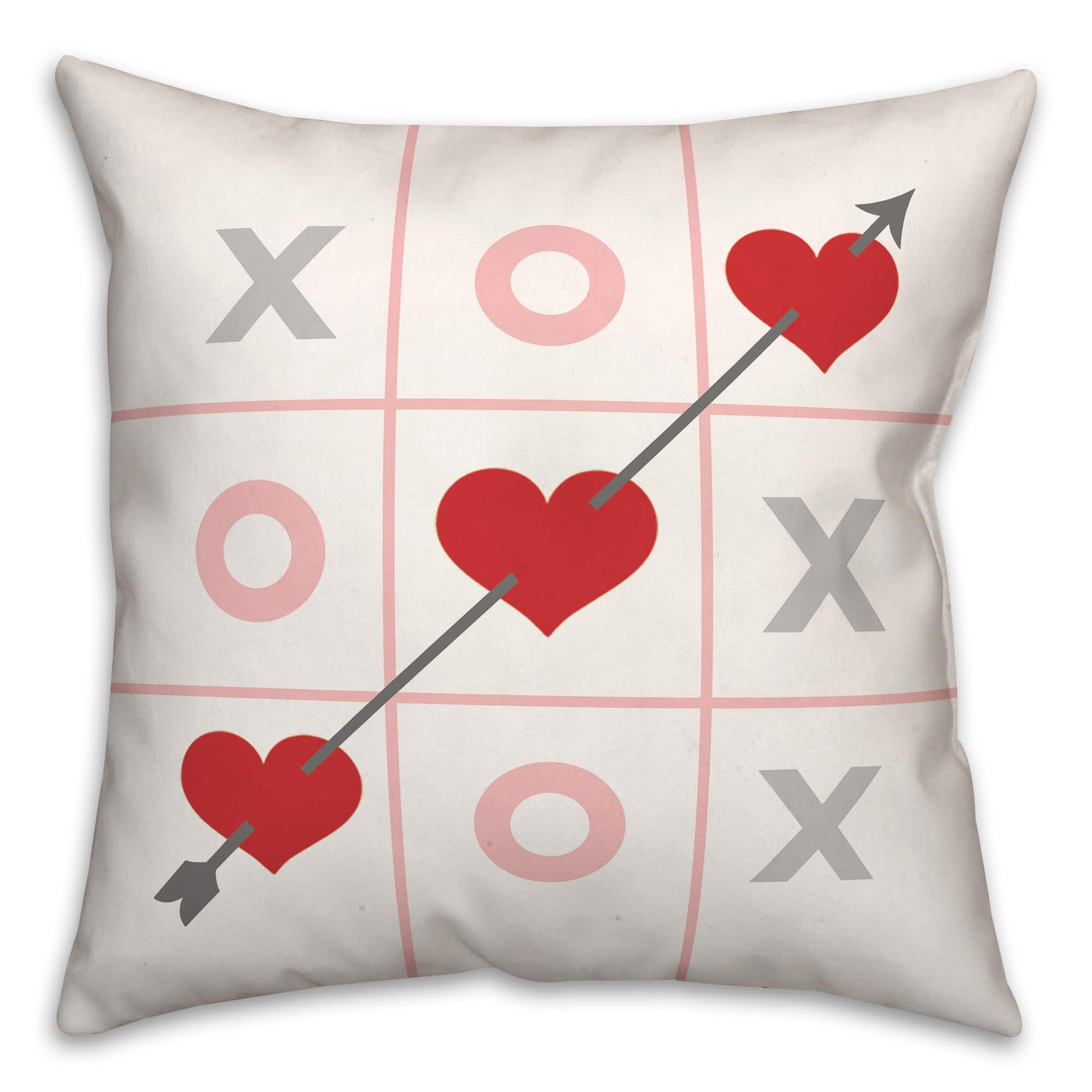 Tic Tac Toe Hearts 16&#x22; x 16&#x22; Throw Pillow