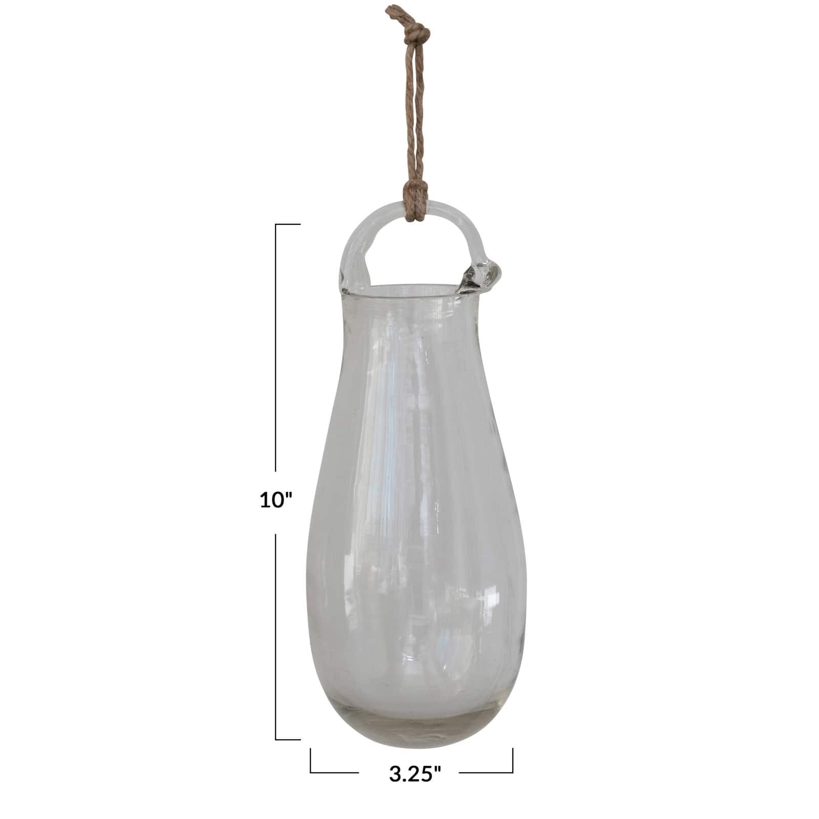 Hello Honey® 10" Clear Hand Blown Glass Hanging Vase