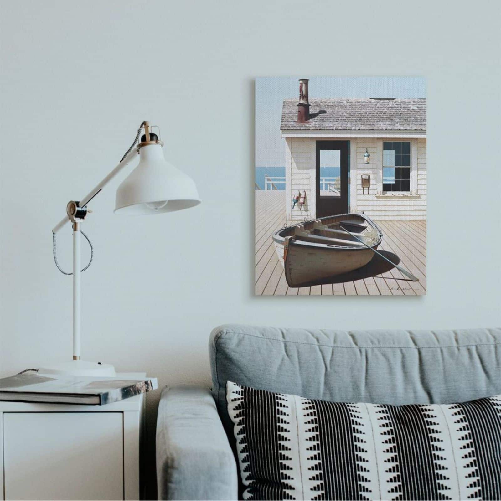 Stupell Industries Boat On Boardwalk Tranquil Coastal Boathouse Canvas Wall Art