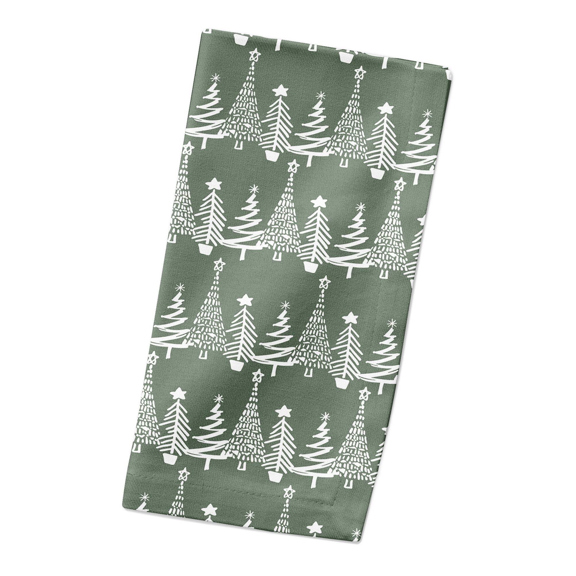 Sage Christmas Tree Pattern Cotton Twill Napkin