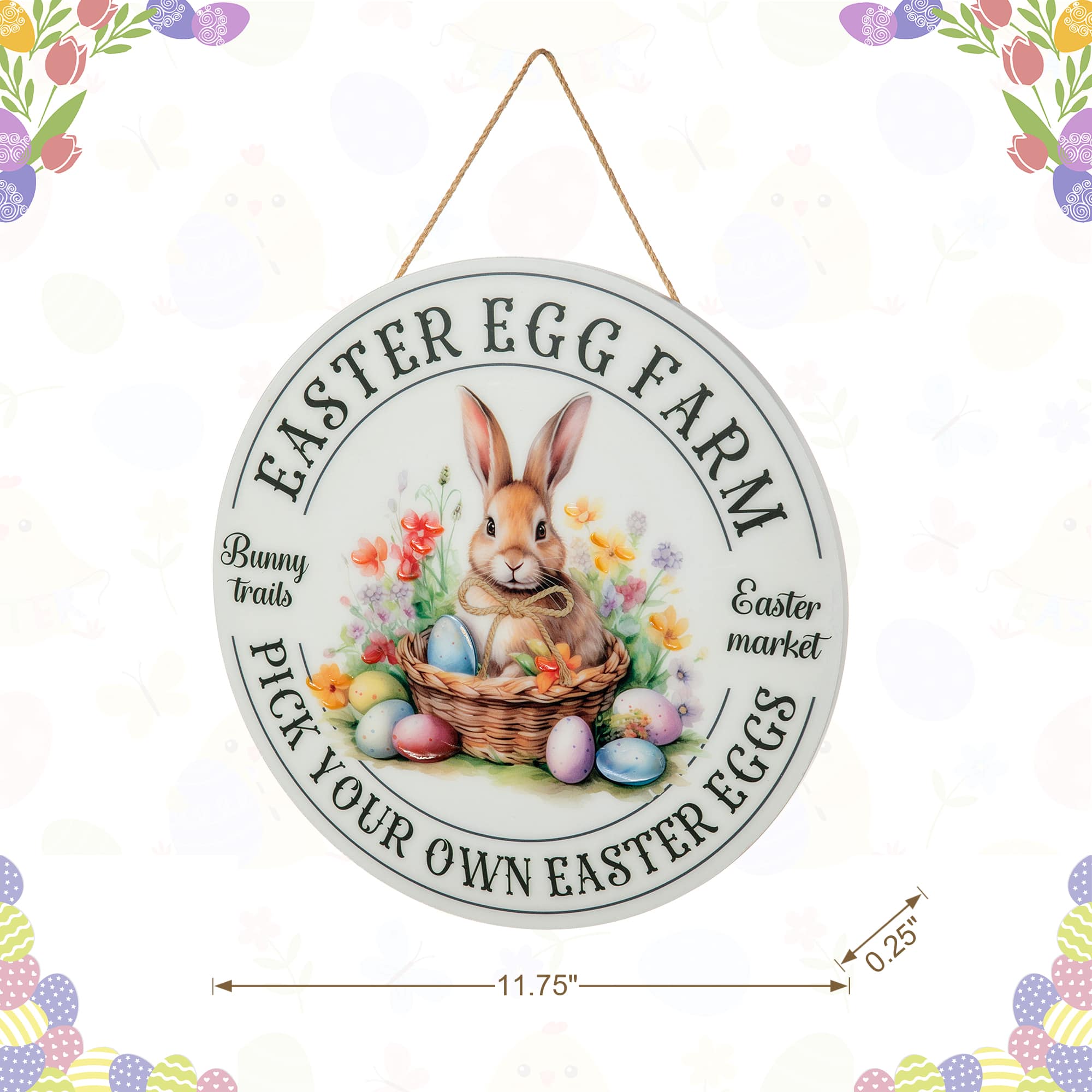 Glitzhome® 11.75" Easter Bunny Round Wall or Door Hanger