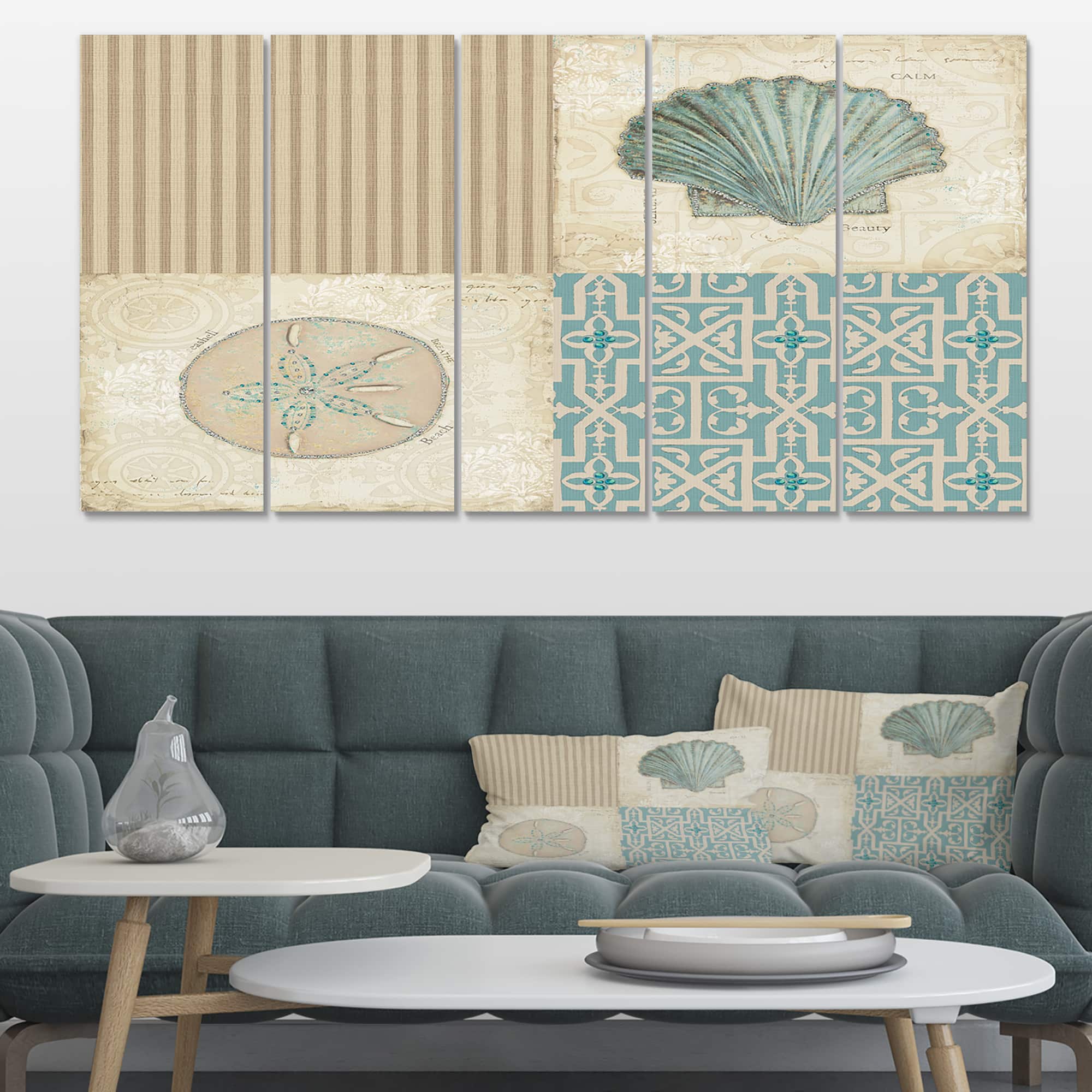 Designart - Beach Treasures Collage I - Traditional Bathroom Canvas Artwork