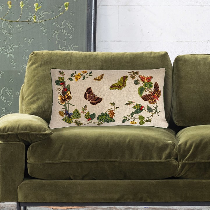 Hello Honey&#xAE; Multicolor Embroidered Butterflies &#x26; Flowers Lumbar Pillow