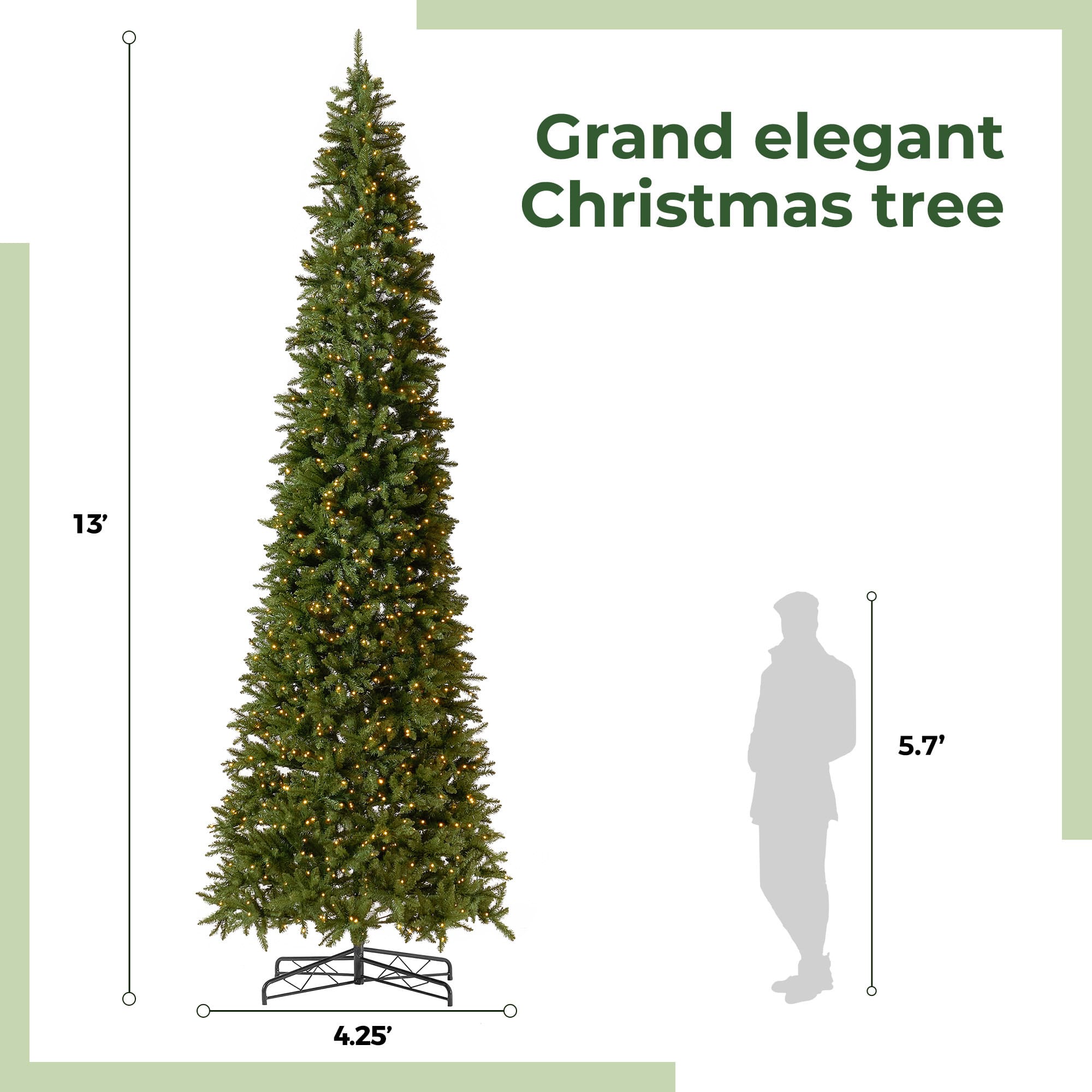 13ft. Pre-Lit Green Mountain Pine Slim Artificial Christmas Tree, Warm White LED Lights