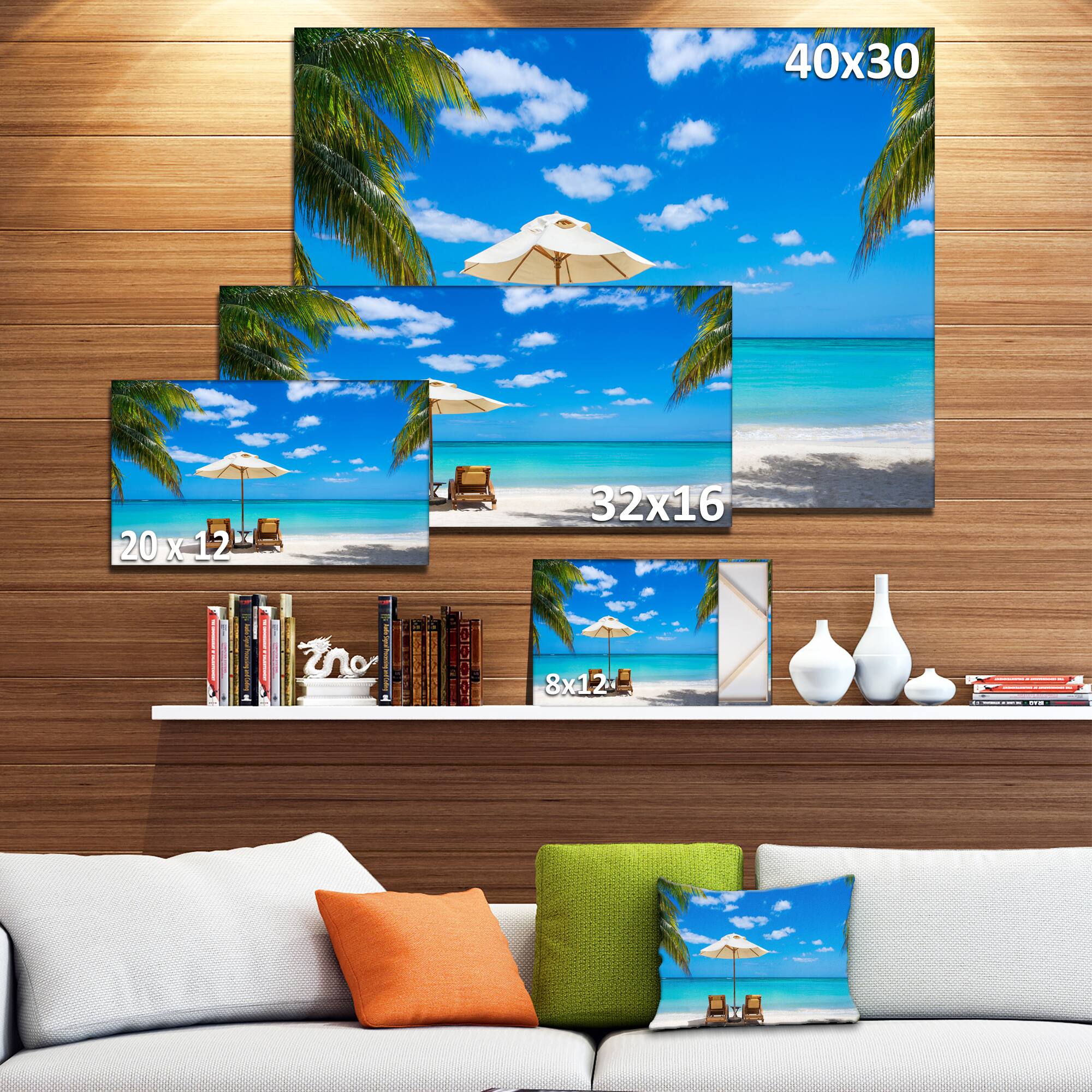 Designart - Turquoise Beach with Chairs - Seashore Photo Canvas Print