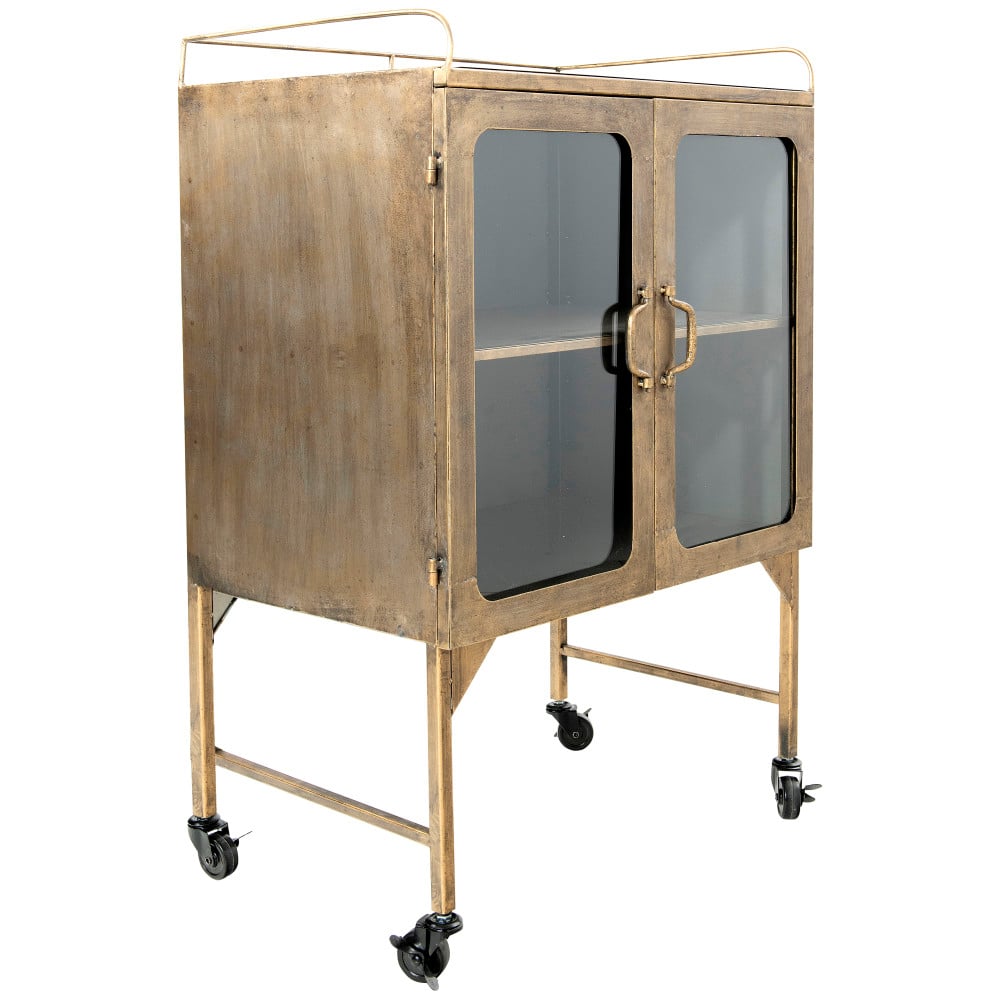 Hello Honey® Gold Metal Cabinet with Locking Caster Wheels & Glass Doors