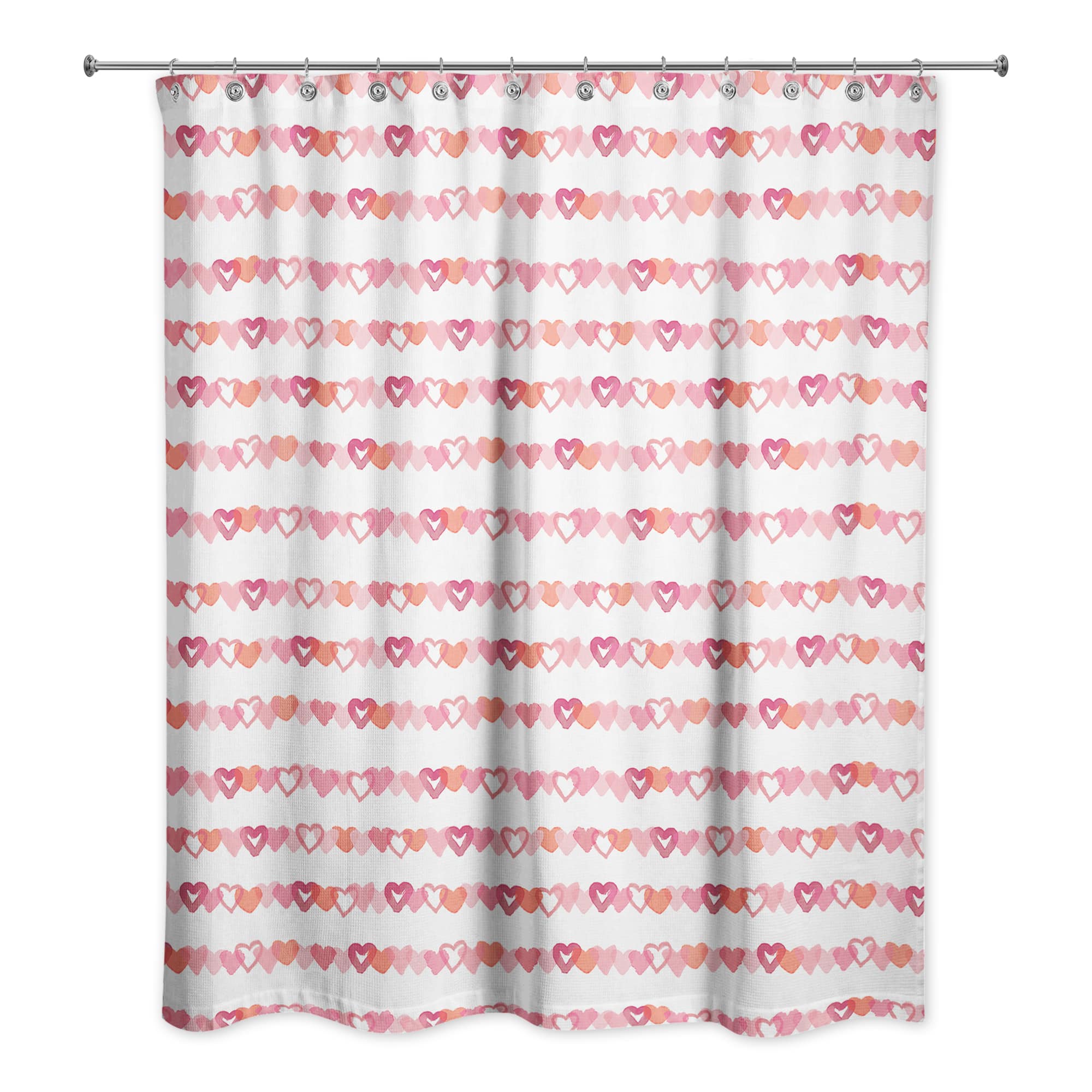 Watercolor Heart Stripes 71" x 74" Shower Curtain