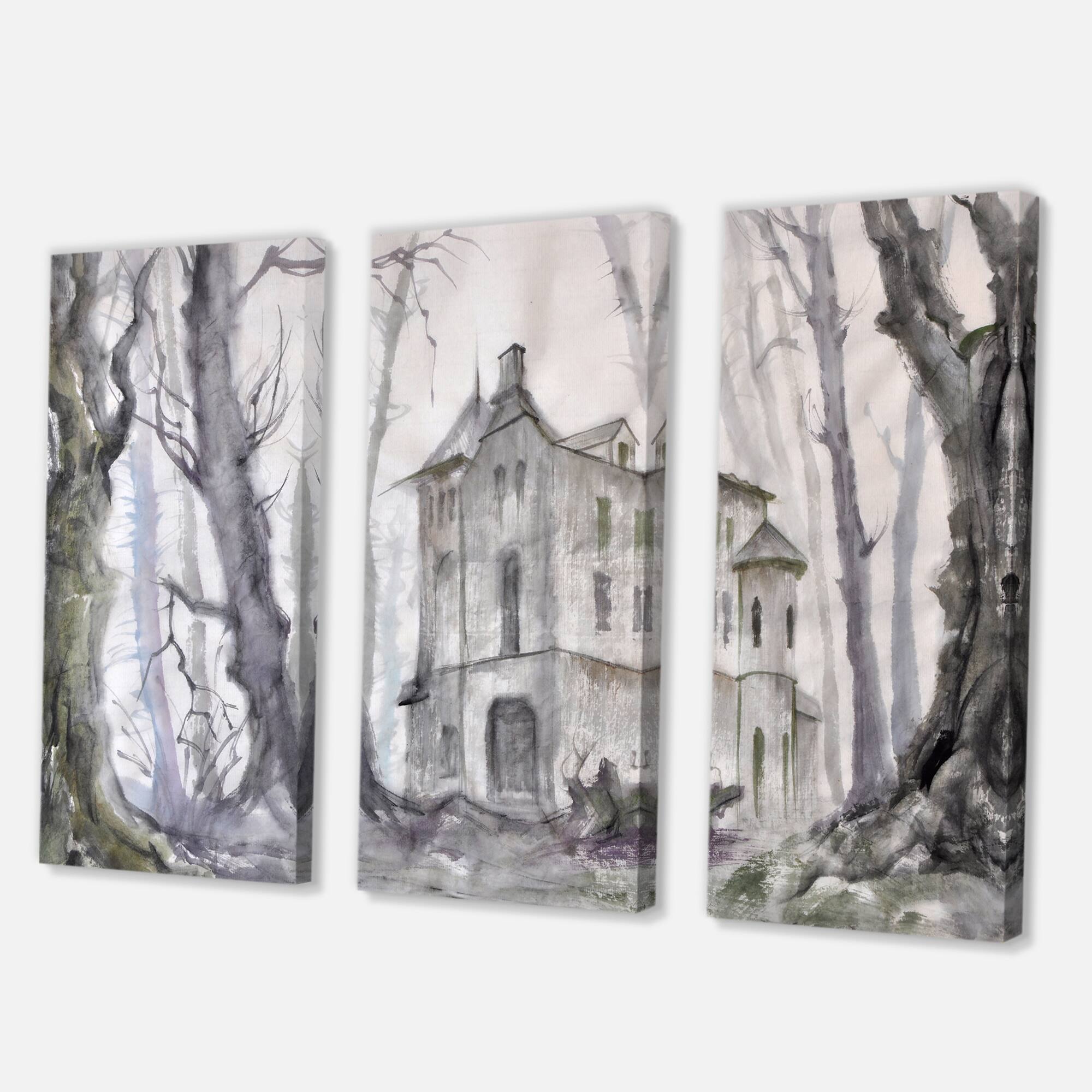 Designart - Haunted Castle In The Woods - Traditional Canvas Wall Art Print