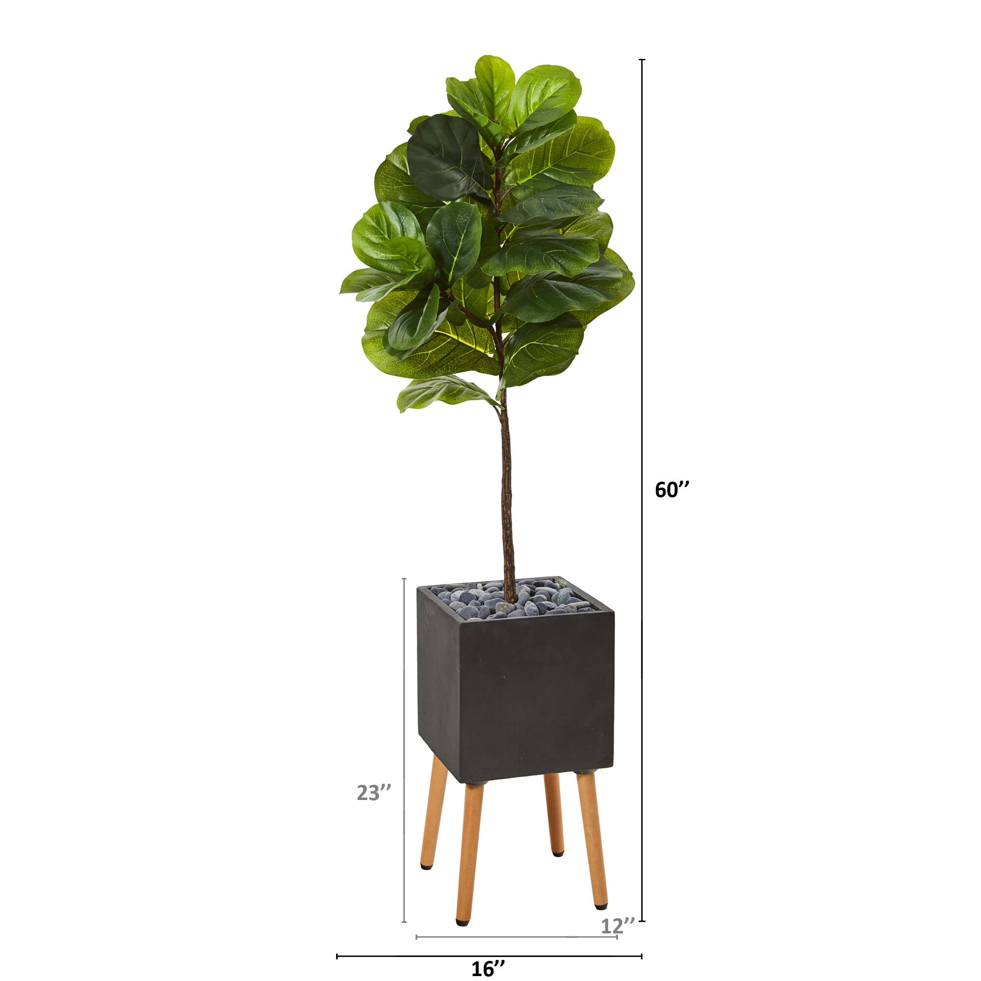 5ft. Fiddle Leaf Artificial Tree in Black Planter with Stand