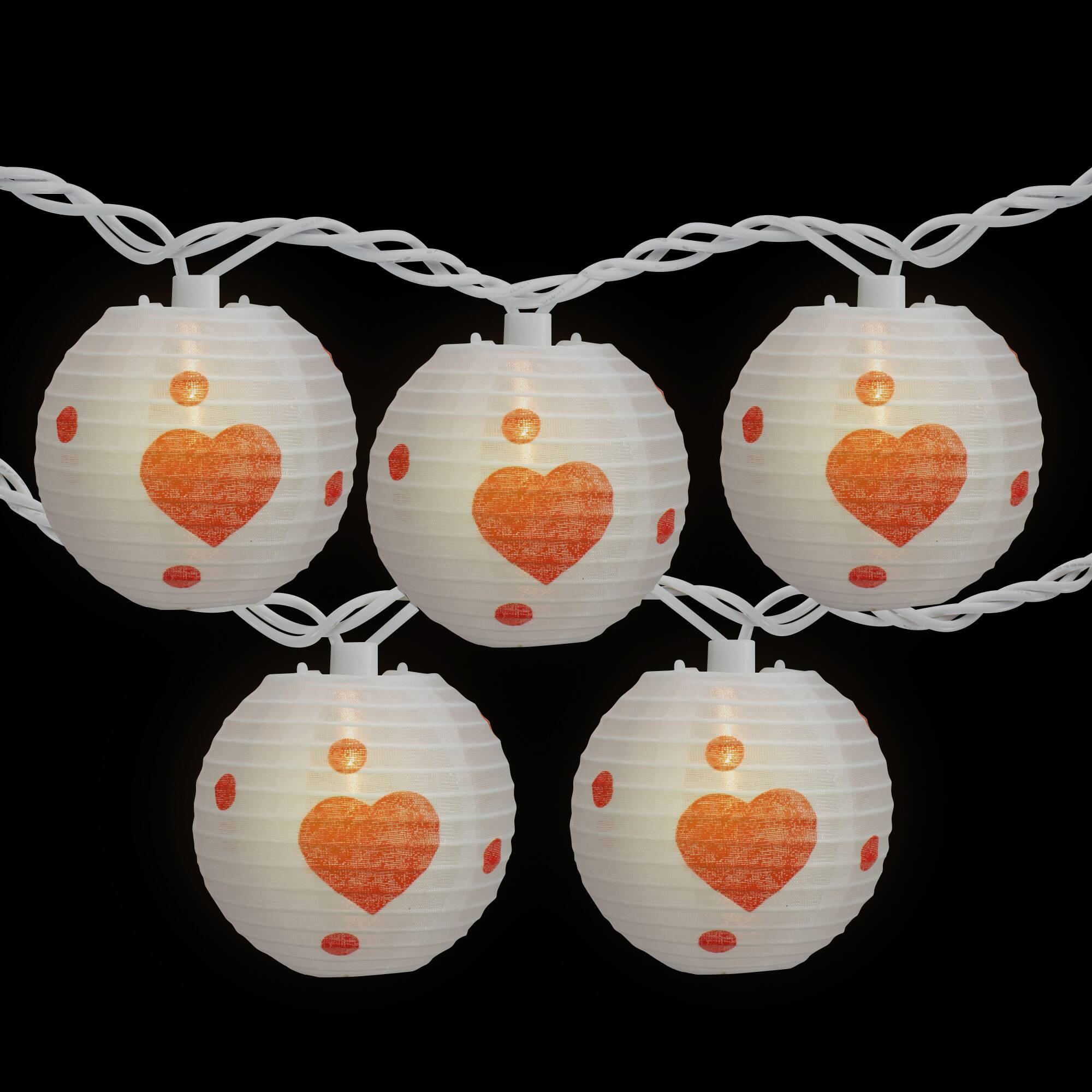 10-Count White and Red Heart Paper Lantern Valentine&#x27;s Day Lights 8.5ft White Wire