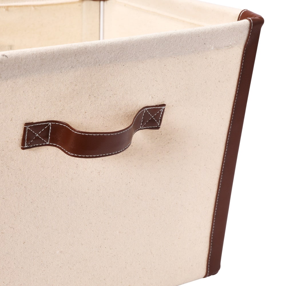 Household Essentials 16&#x22; Canvas Bin with Vegan Leather Trim