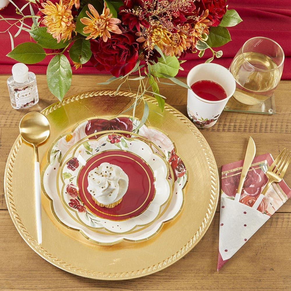 Kate Aspen 7 Burgundy Blush Floral Premium Paper Plates 64ct. Michaels