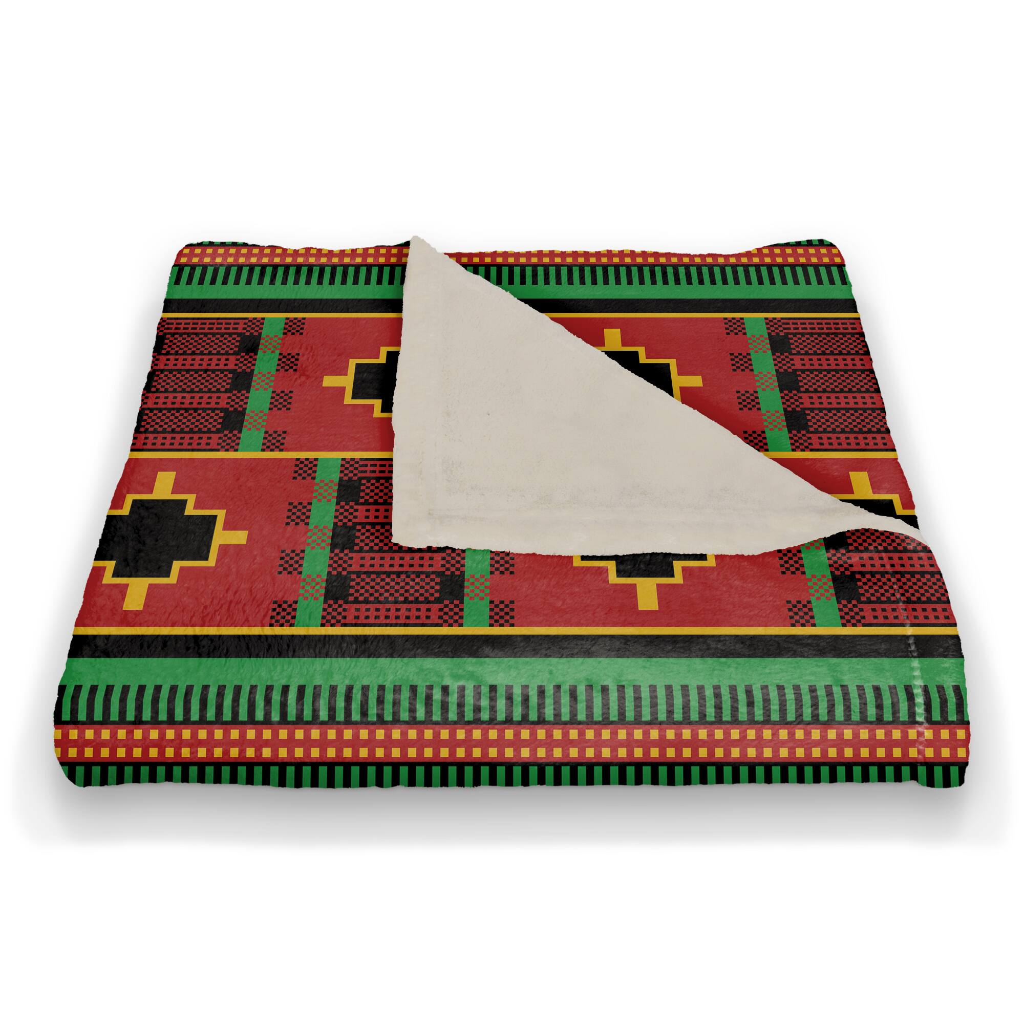 Kwanzaa Red, Green & Black Pattern Coral Fleece Blanket