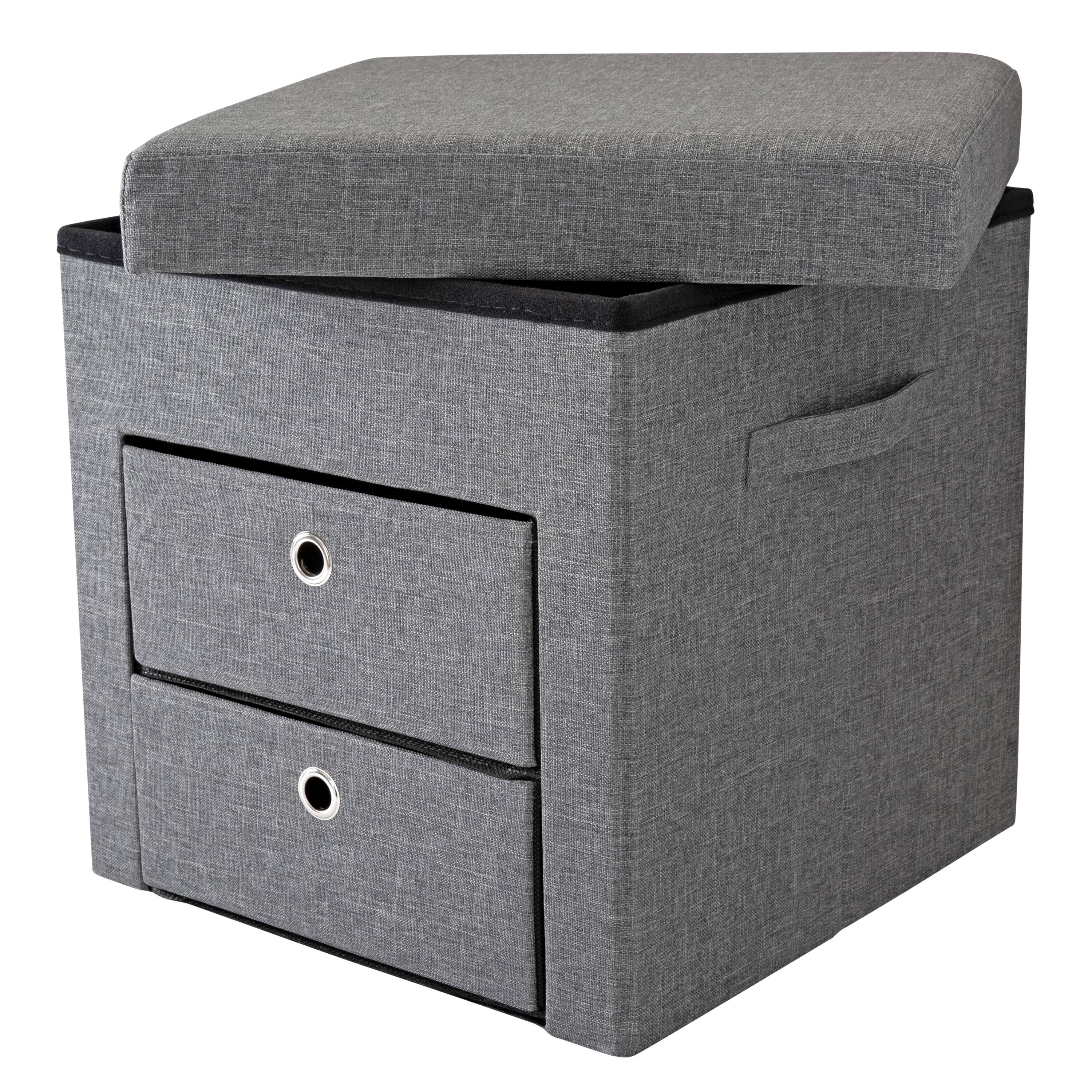Simplify Gray 2 Drawer Collapsible Storage Ottoman