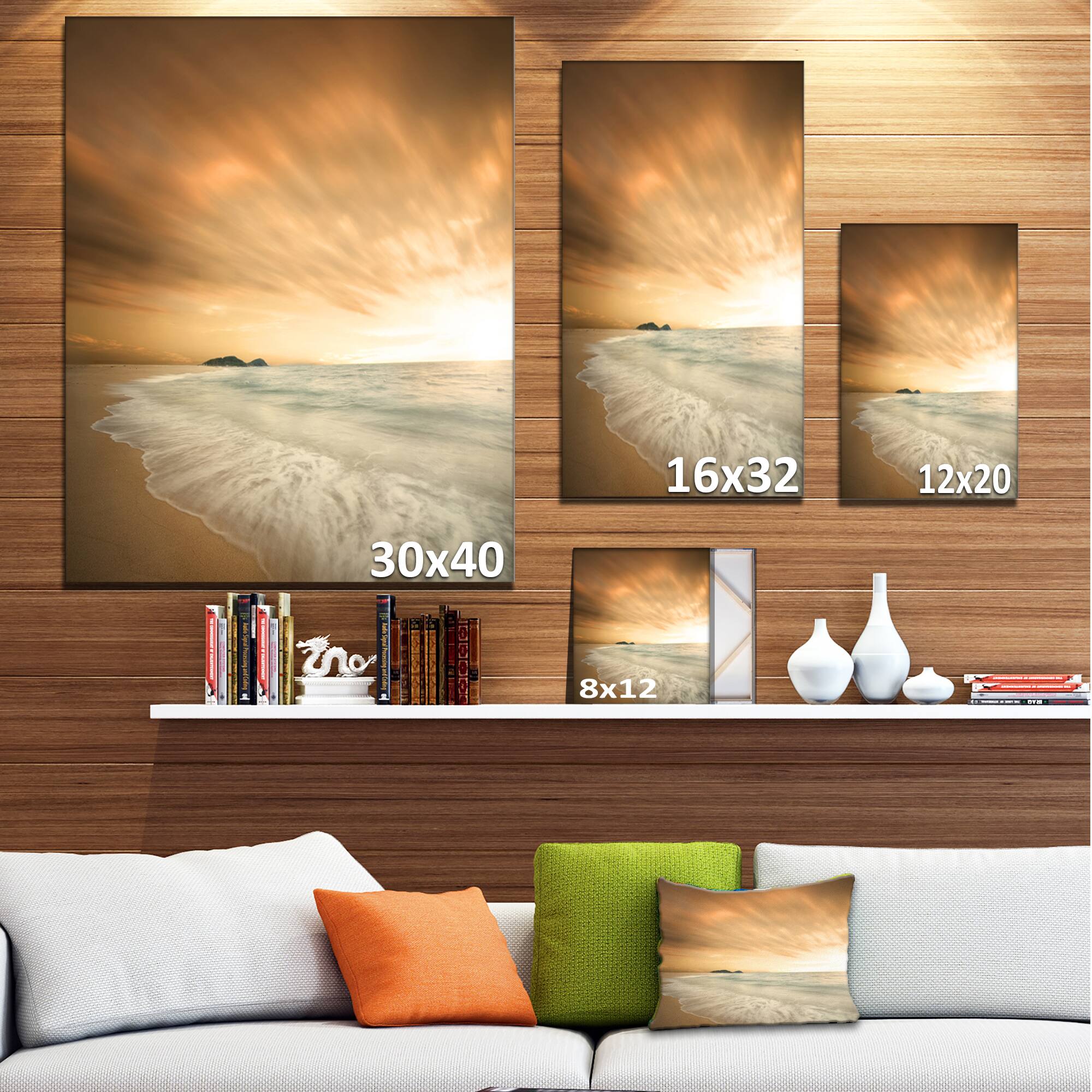 Designart - Beautiful Brown Beach at Sunset - Large Beach Canvas Wall Art