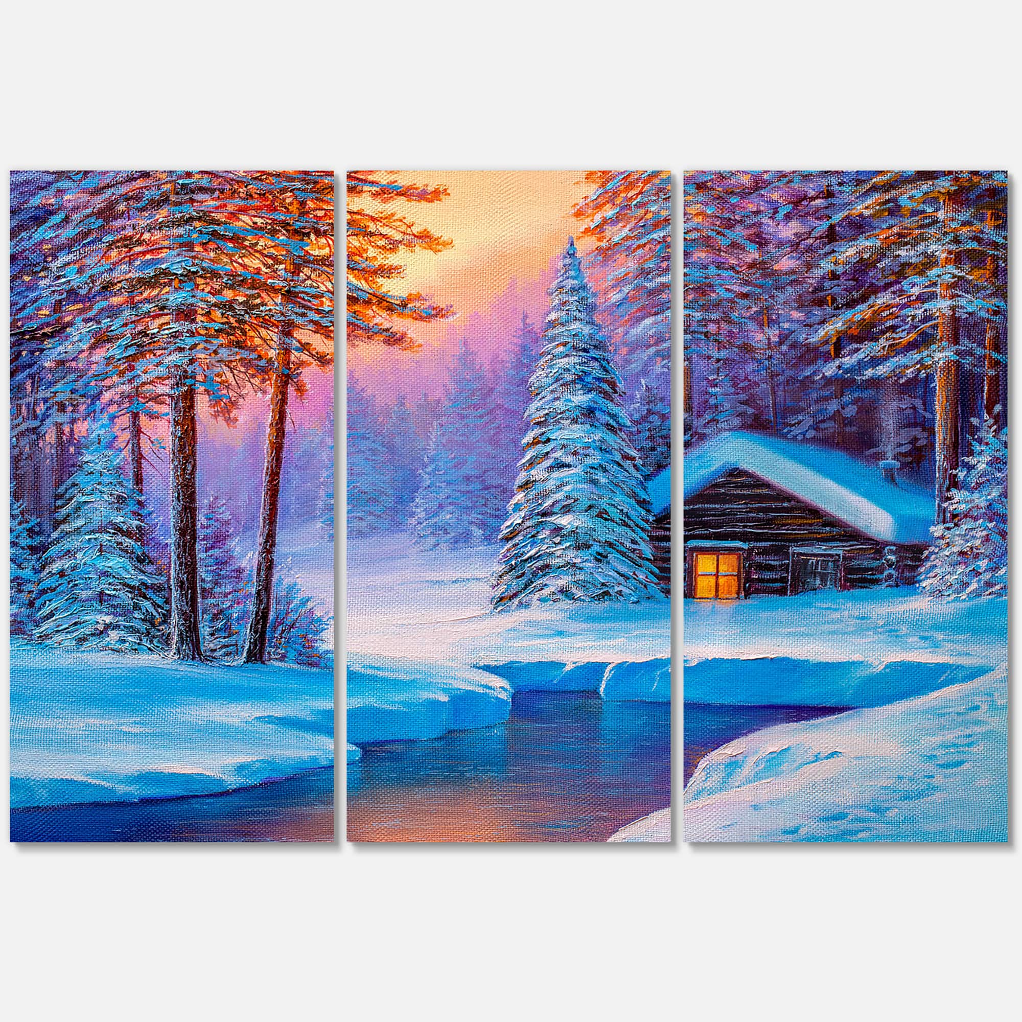 Designart - Old Cabin In Winter Forest I - Traditional Canvas Wall Art Print