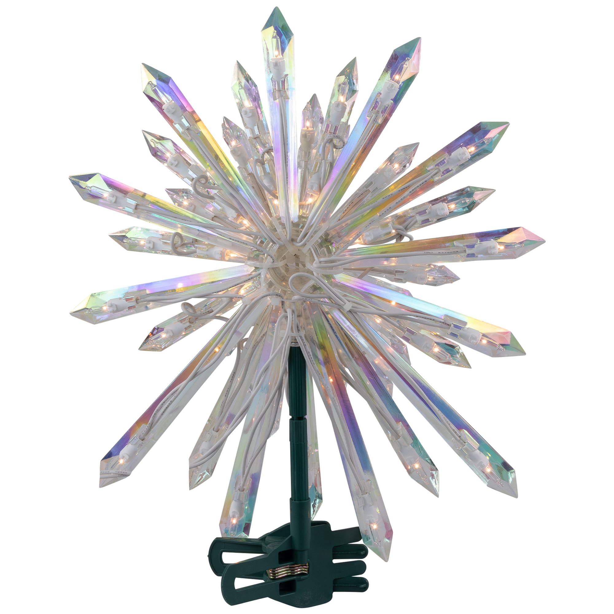 14&#x22; Lighted Iridescent Icicle Christmas Tree Topper, Clear Lights