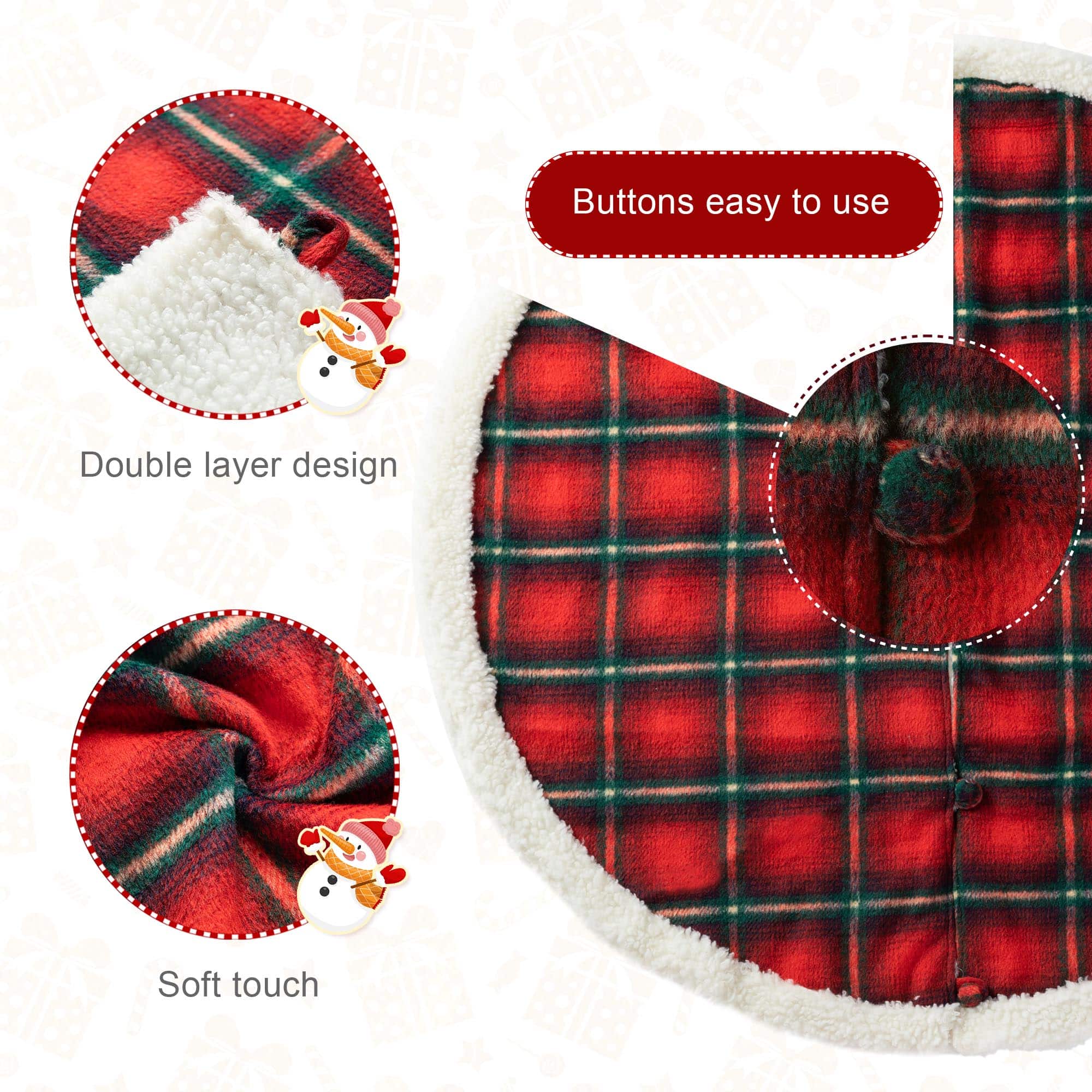 Glitzhome® 48" Red & Black Plaid Reversible Sherpa/Flannel Christmas Tree Skirt