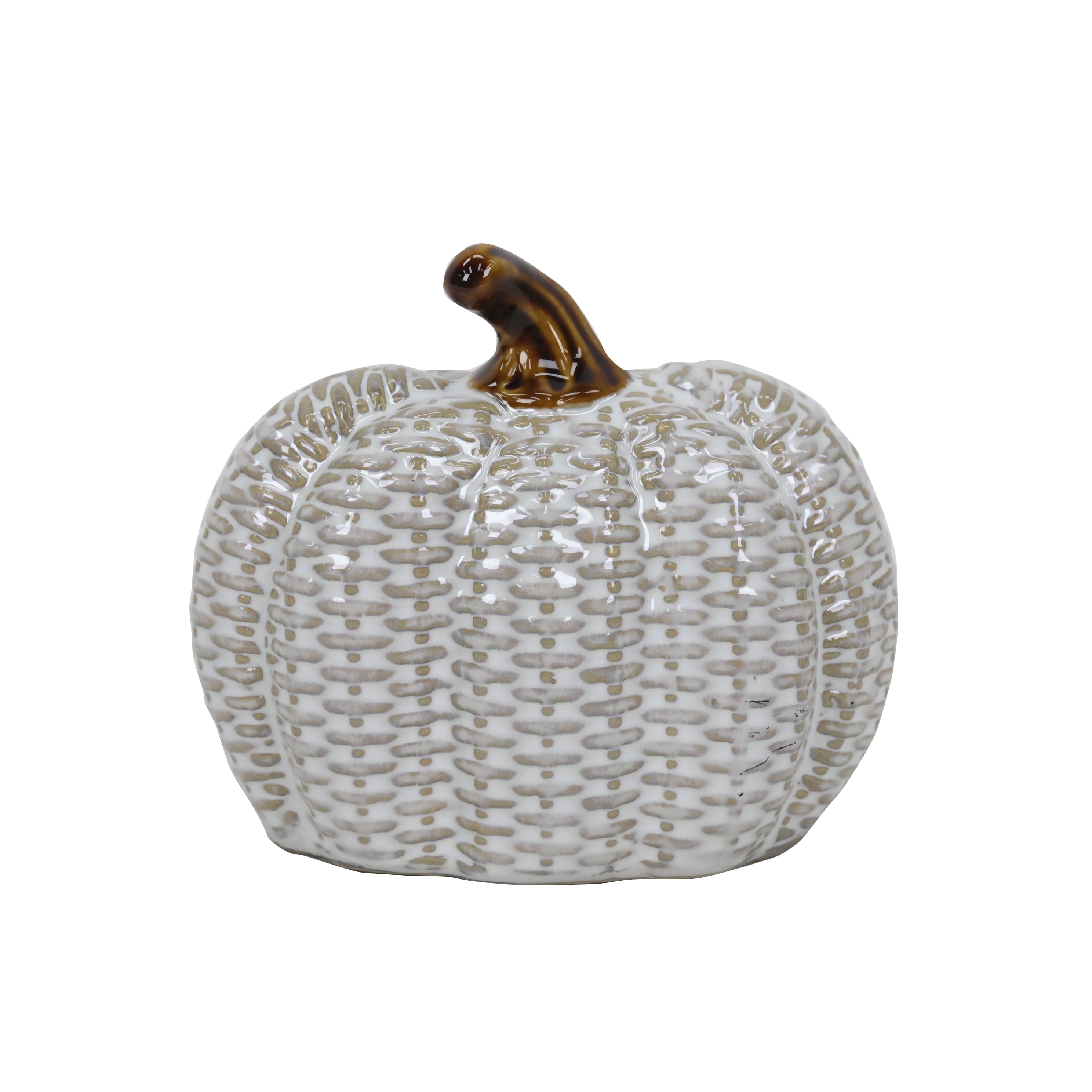 5" White Wide Textured Tabletop Ceramic Pumpkin by Ashland®