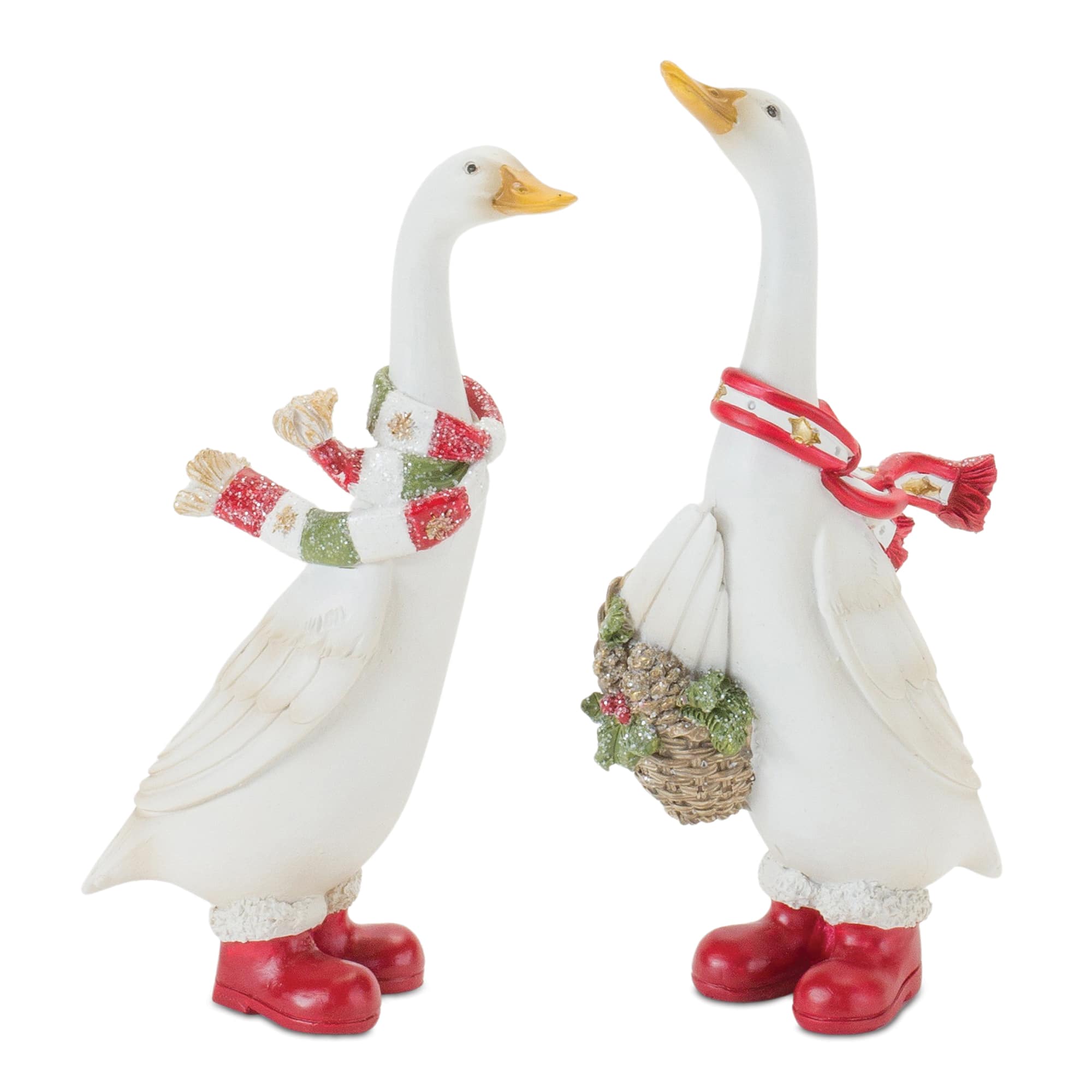 Holiday Goose Figurine with Scarf Accent Set