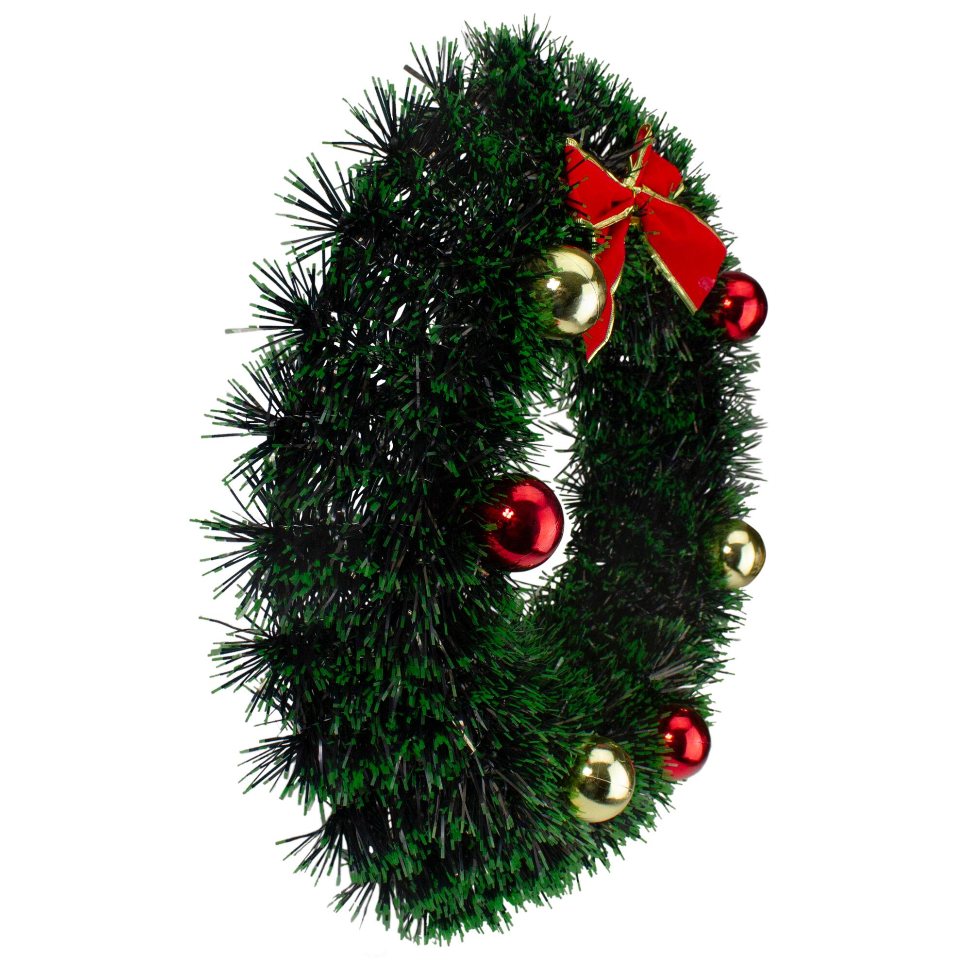 17&#x22; Green Tinsel Artificial Christmas Wreath with Bow