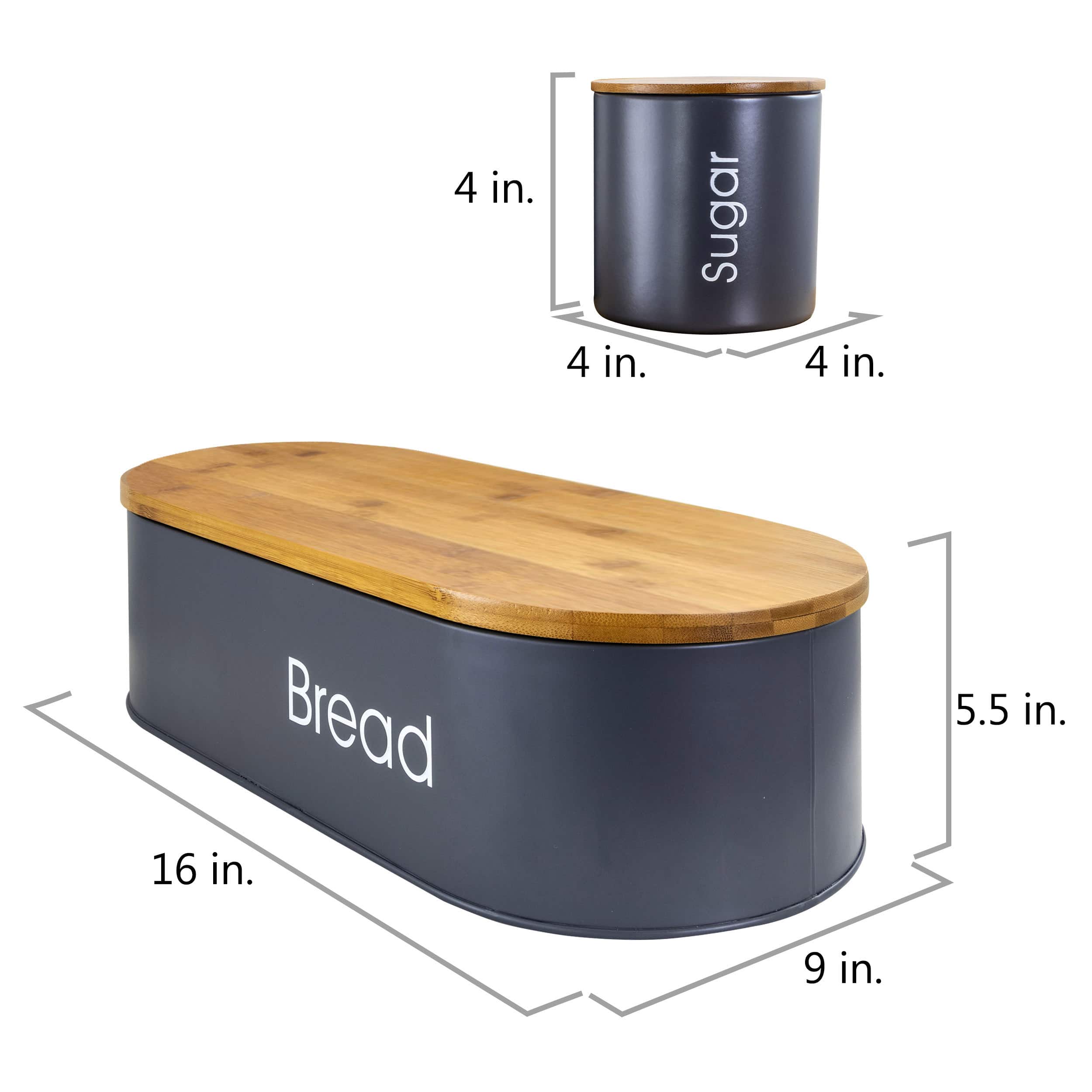 MegaChef Bamboo Kitchen Countertop Gray 4-Piece Metal Bread Basket & Canister Set