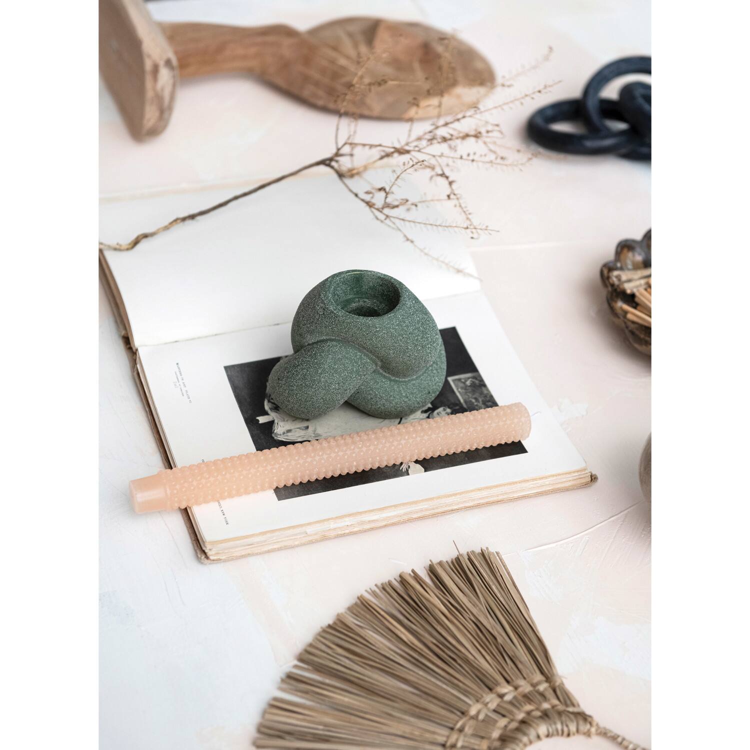 Hello Honey® 4" Green Stoneware Tealight & Taper Candle Holder