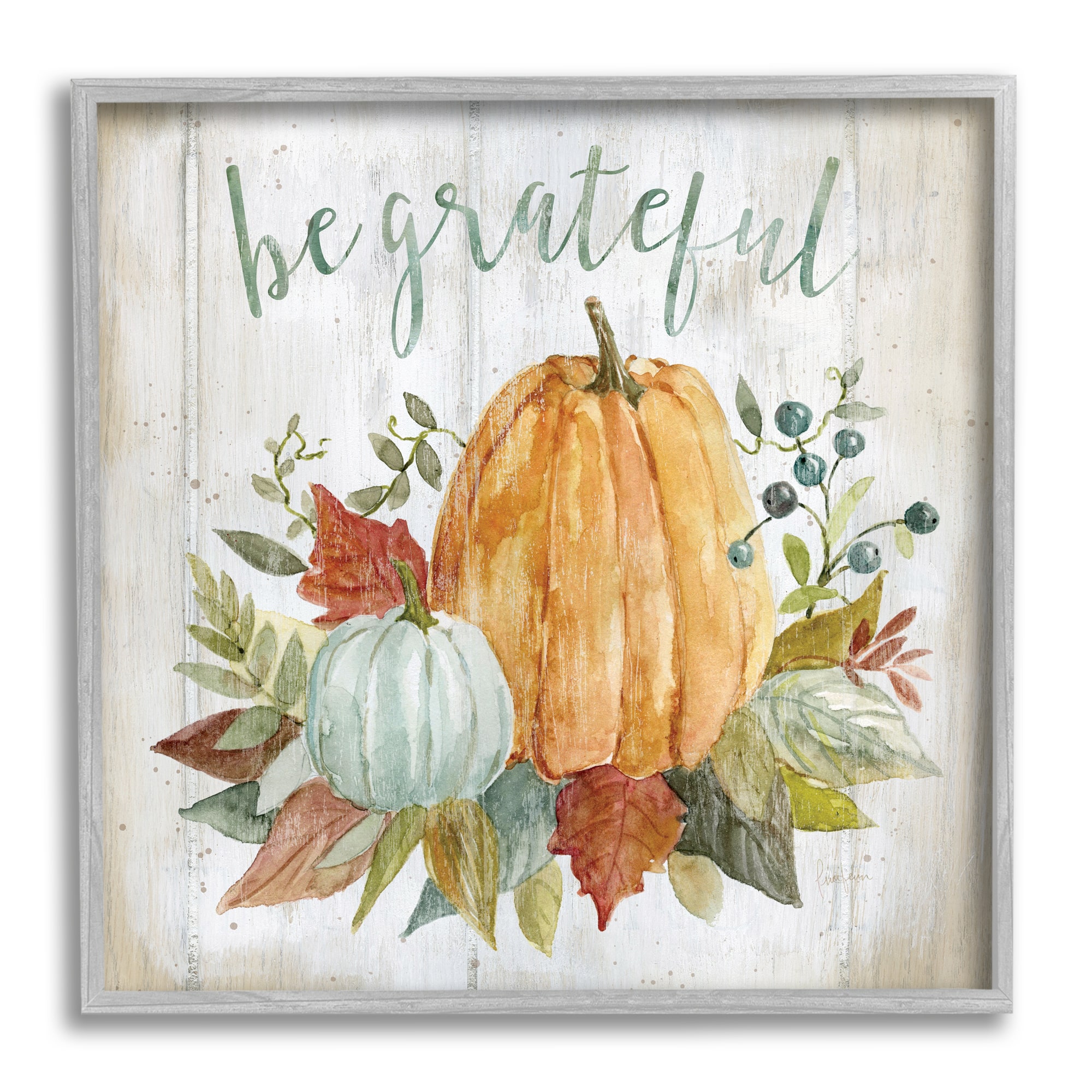 Stupell Industries Be Grateful Autumnal Botanicals Framed Giclee Art