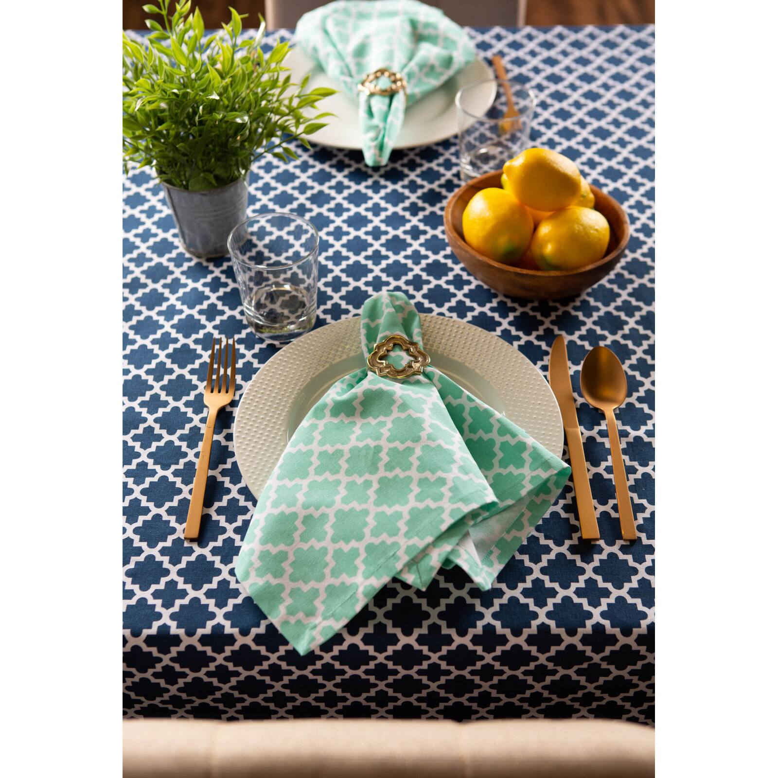 Nautical Blue Lattice Tablecloth 60" x 104"
